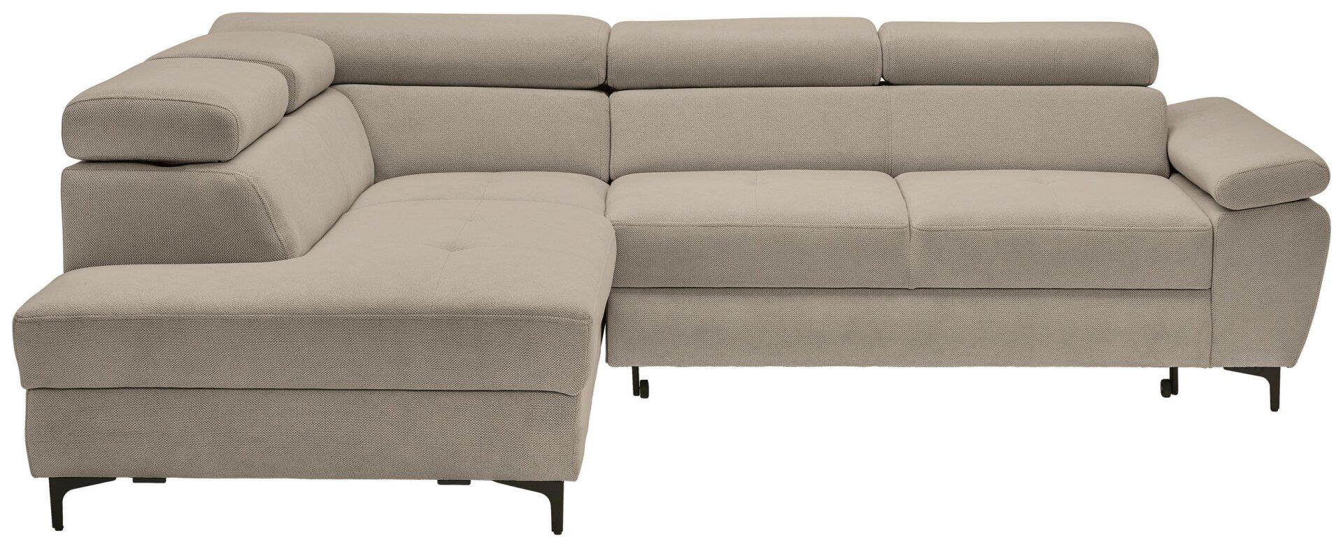 Ecksofa Combo mit abklappbarer Kopfstütze, verstellbarer Rückenlehne und Winkelfüßen, aus Vogelperspektive dargestellt.
