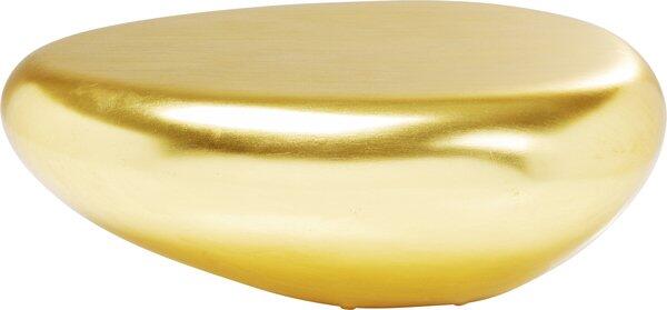 Runder Couchtisch Pebble Gold mit organischer Form und goldener, glänzender Oberfläche, aus Fiberglas gefertigt.