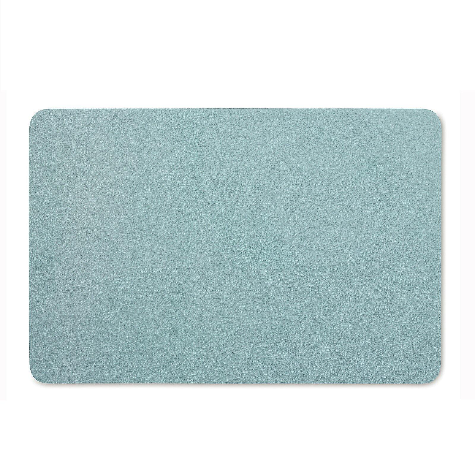 Quadratische, hellblaue Tisch-Set-Oberfläche aus der Vogelperspektive mit leicht strukturierter Oberfläche.