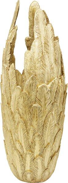Vase Feathers Gold: Goldene dekorative Vase, vollständig mit stilisierten Federn bedeckt, aus Polyresin.