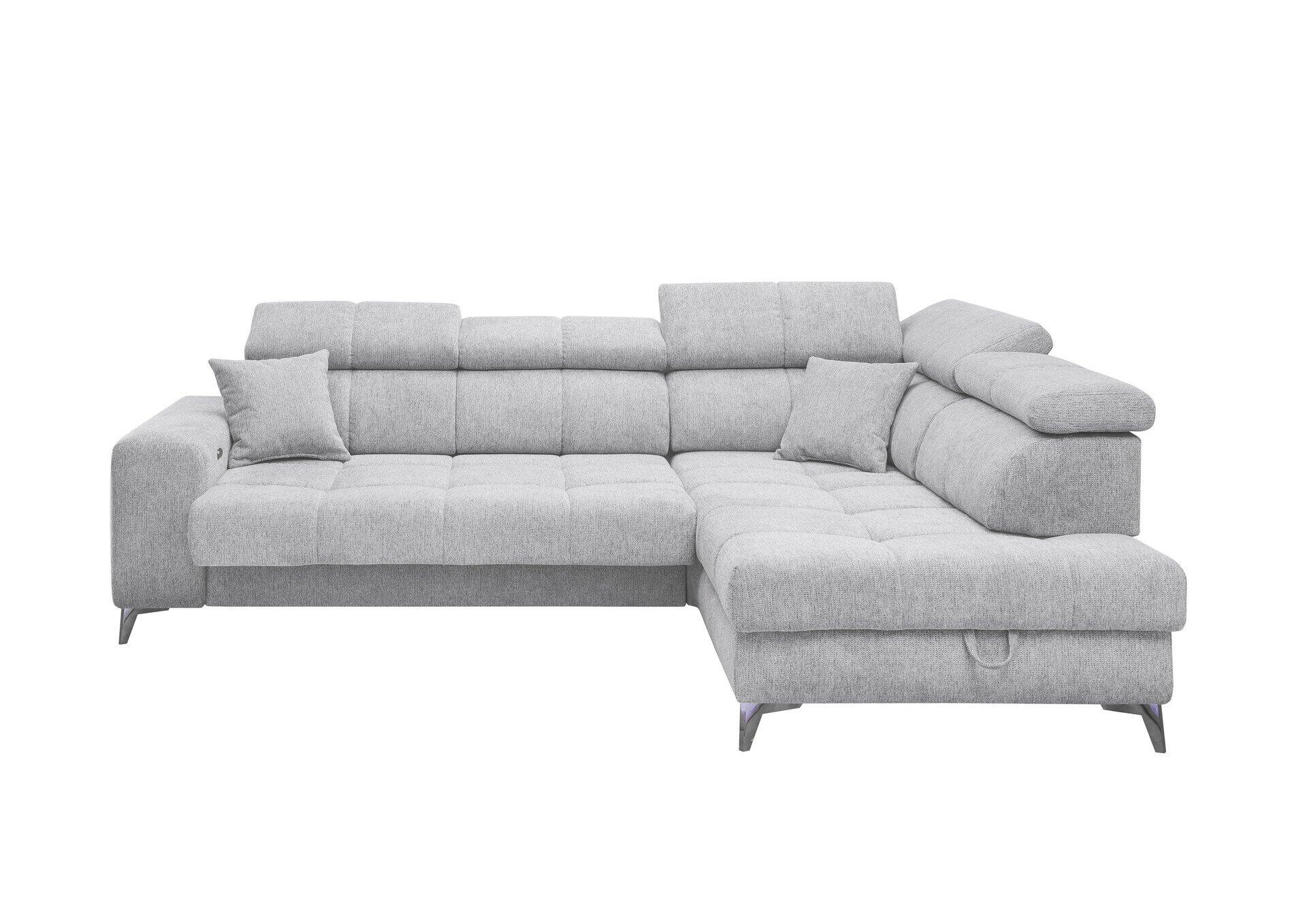 Eckcouch Sydney in Grau mit Quilted-Optik, abnehmbarem Sitzteil zur Schlaffunktion und variablen Rückenhöhen, aus erhöhter Seitenansicht.