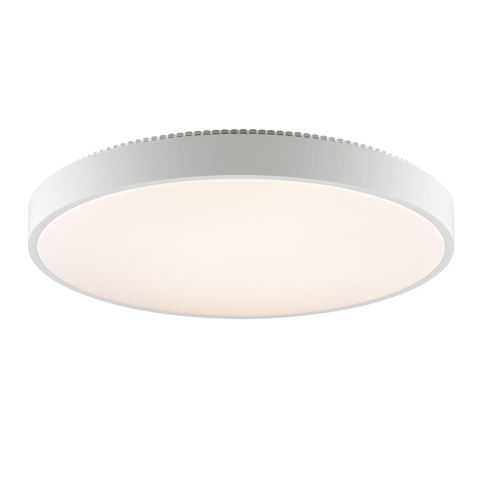 Deckenleuchte Solistra mit rundem Design und separater Hintergrundbeleuchtung, frontal abgebildet, zeigt das helle, gleichmäßig verteiltes Licht.