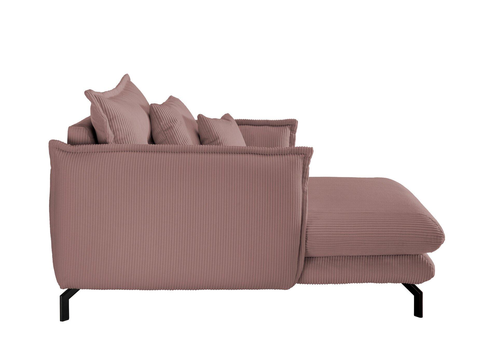 Loveseat Lava mit Eckcouch-Konfiguration, hochlehniger Rücken und Liegefläche, auf schlanken schwarzen Metallfüßen.