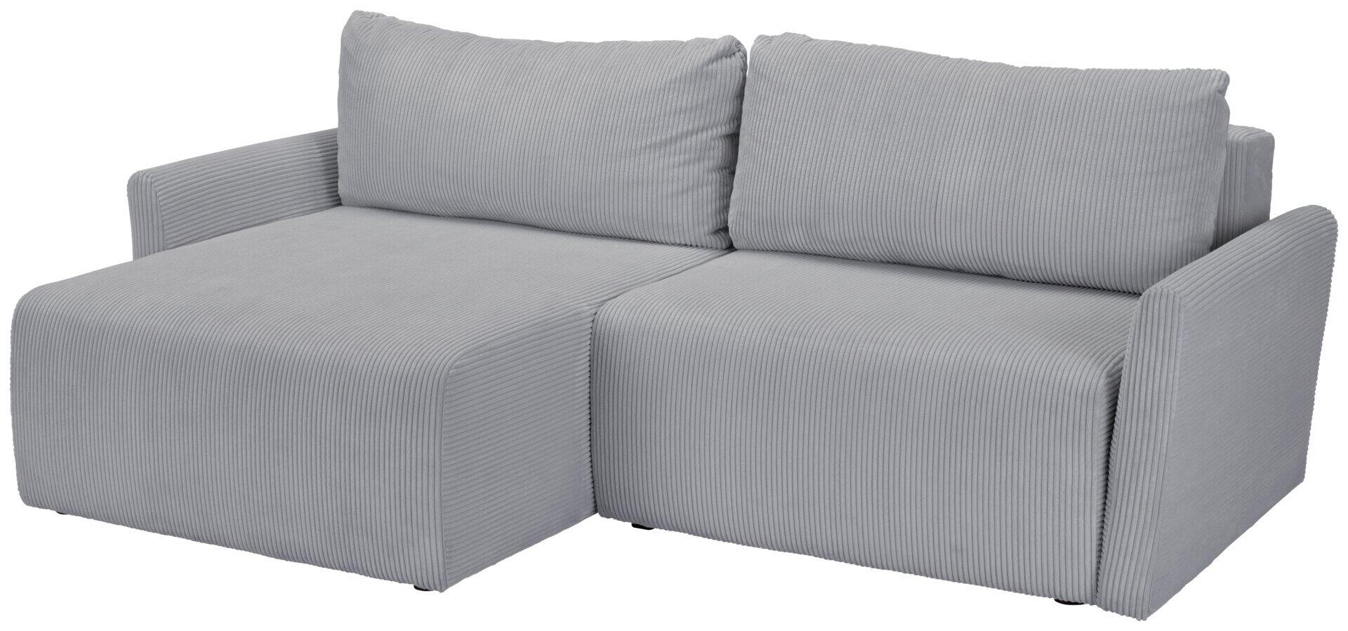 Graues, modulares Ecksofa Sonos mit gerippter Textur und verschiebbaren Elementen, das aus zwei separaten Elementen mit hohen Armlehnen und einem großen Kissen besteht.