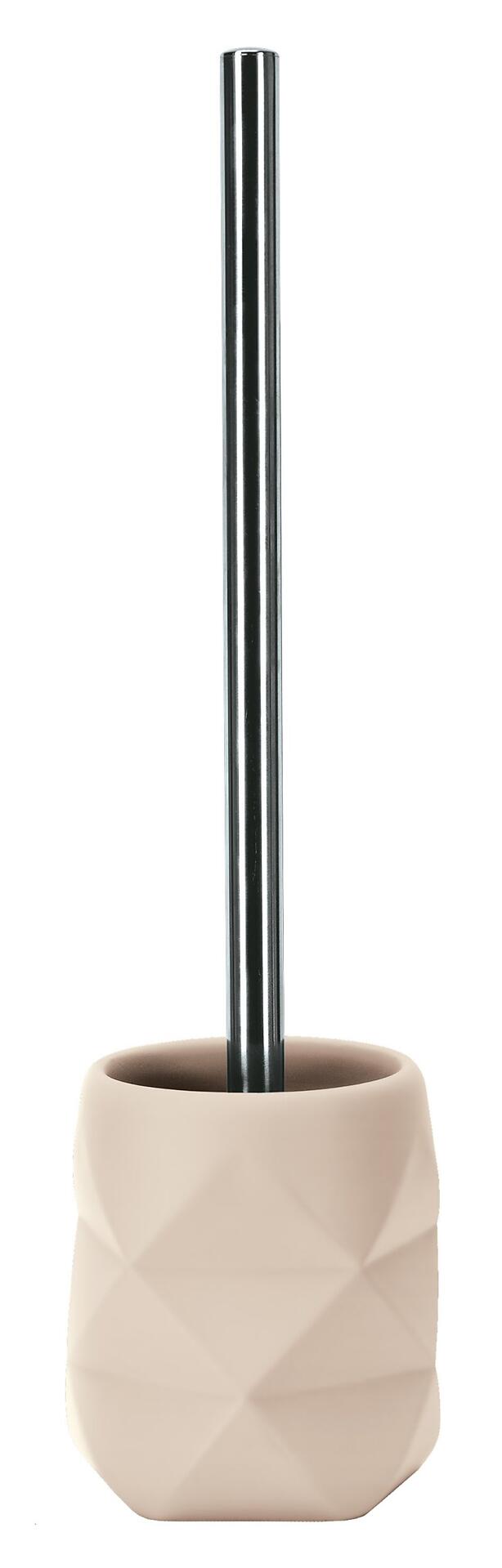 WC-Bürsten-Halter Crackle mit geometrisch strukturiertem, hellrosa Tablett und silbernem Stiel.