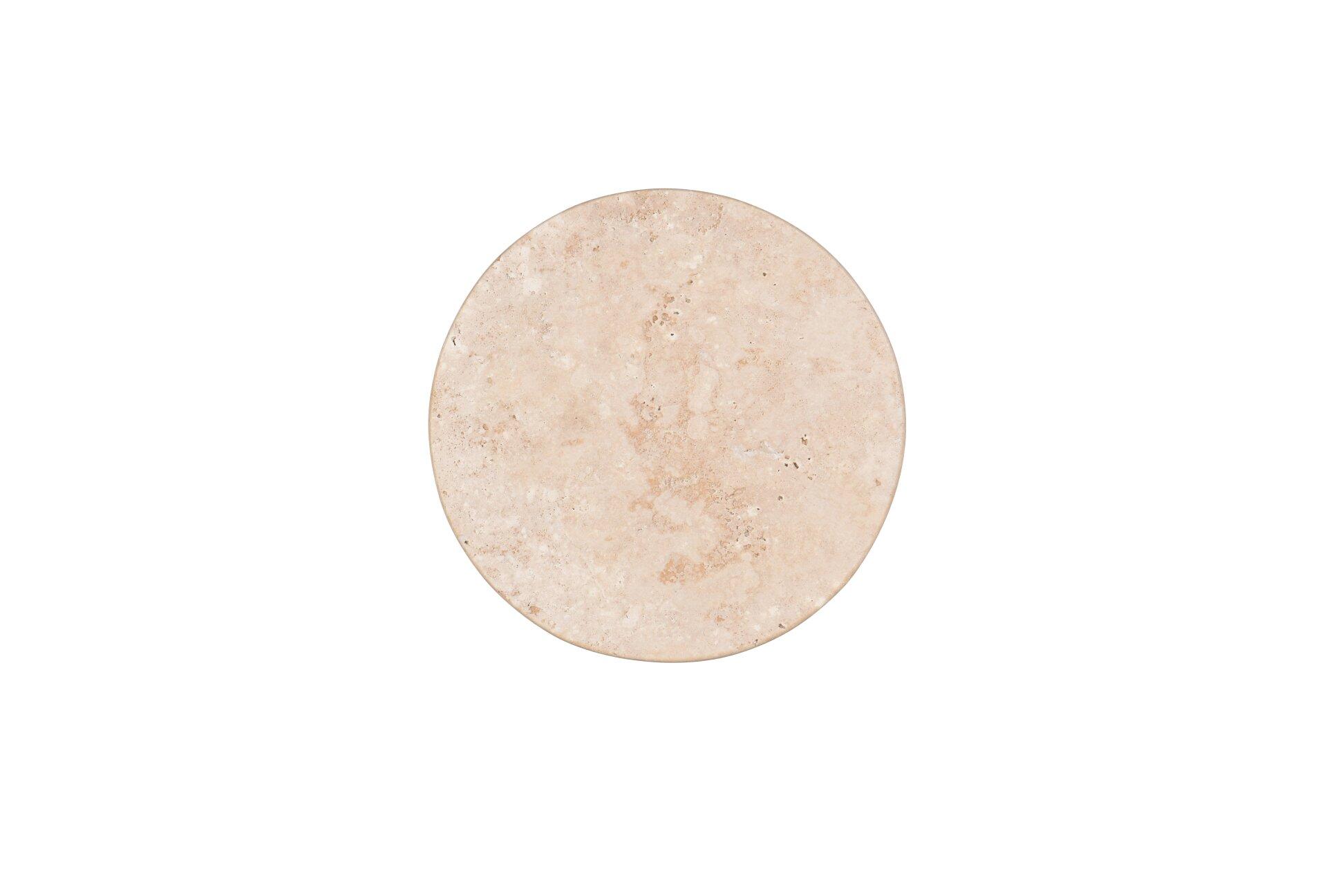 Runde Wandleuchte Bobbin in hellbeige gehalten mit polierter Naturstein-Oberfläche aus Vogelperspektive.