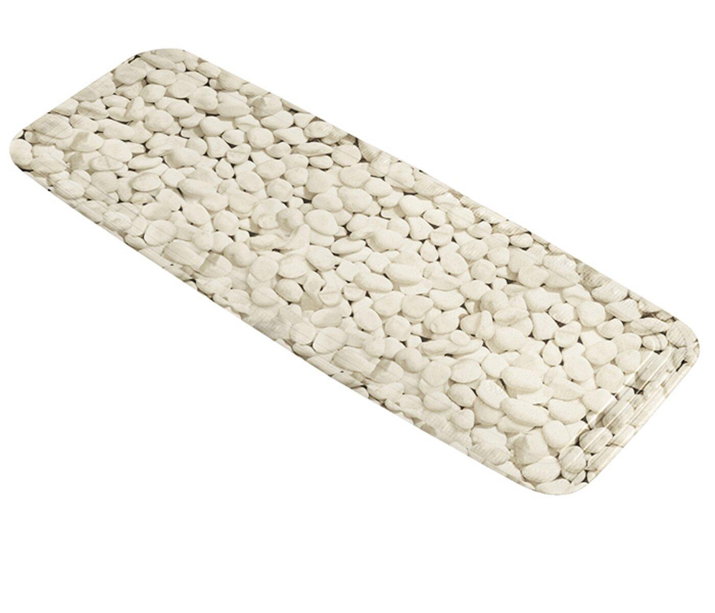 Stepstone Wanneneinlage aus Natur-PVC mit hellen, rundlichen Steinen und erhöhtem Rand zur Wasseraufnahme.