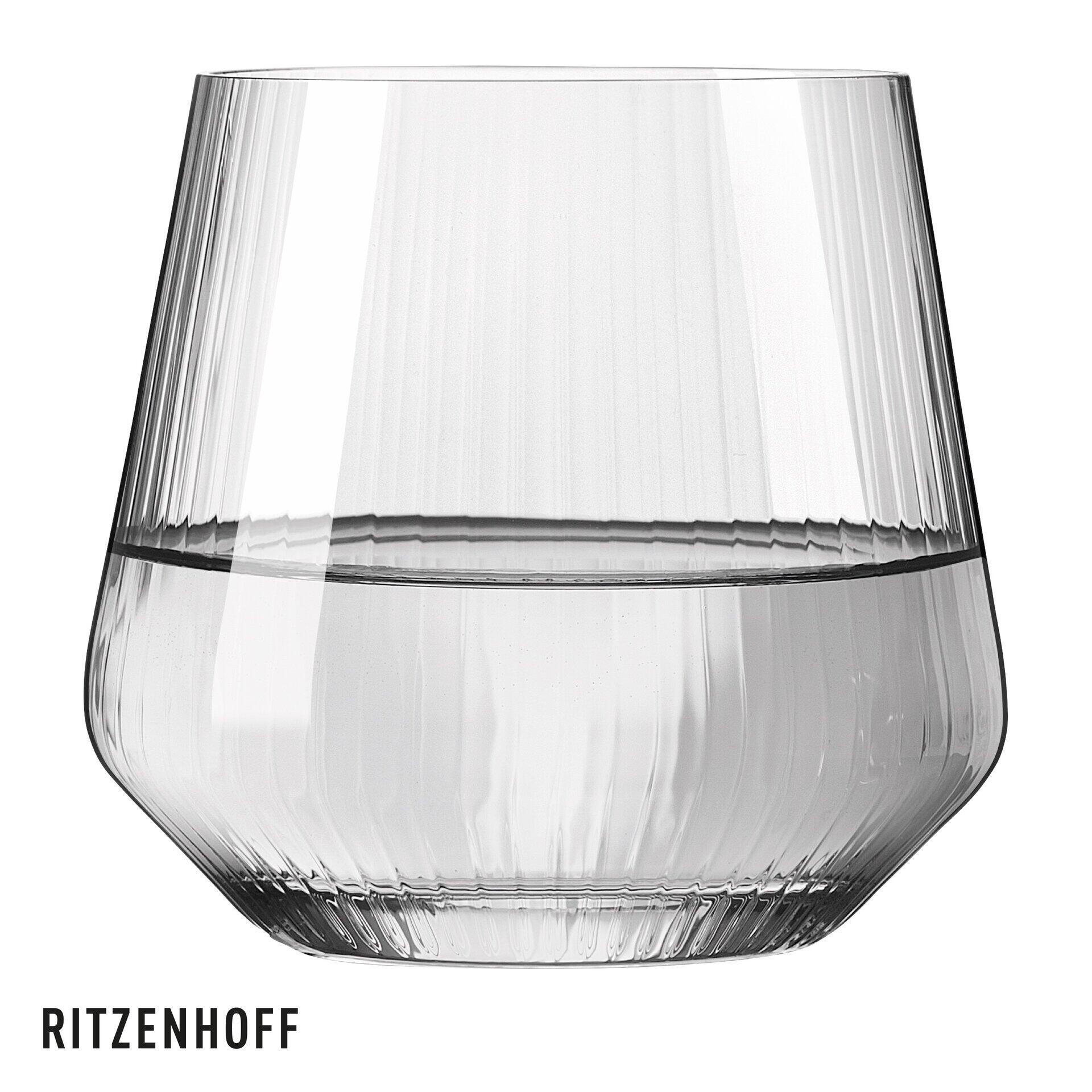 Allroundglas-Set: Elegantes Wasserglas mit konischer Form und vertikalen Rillen in Frontalperspektive.