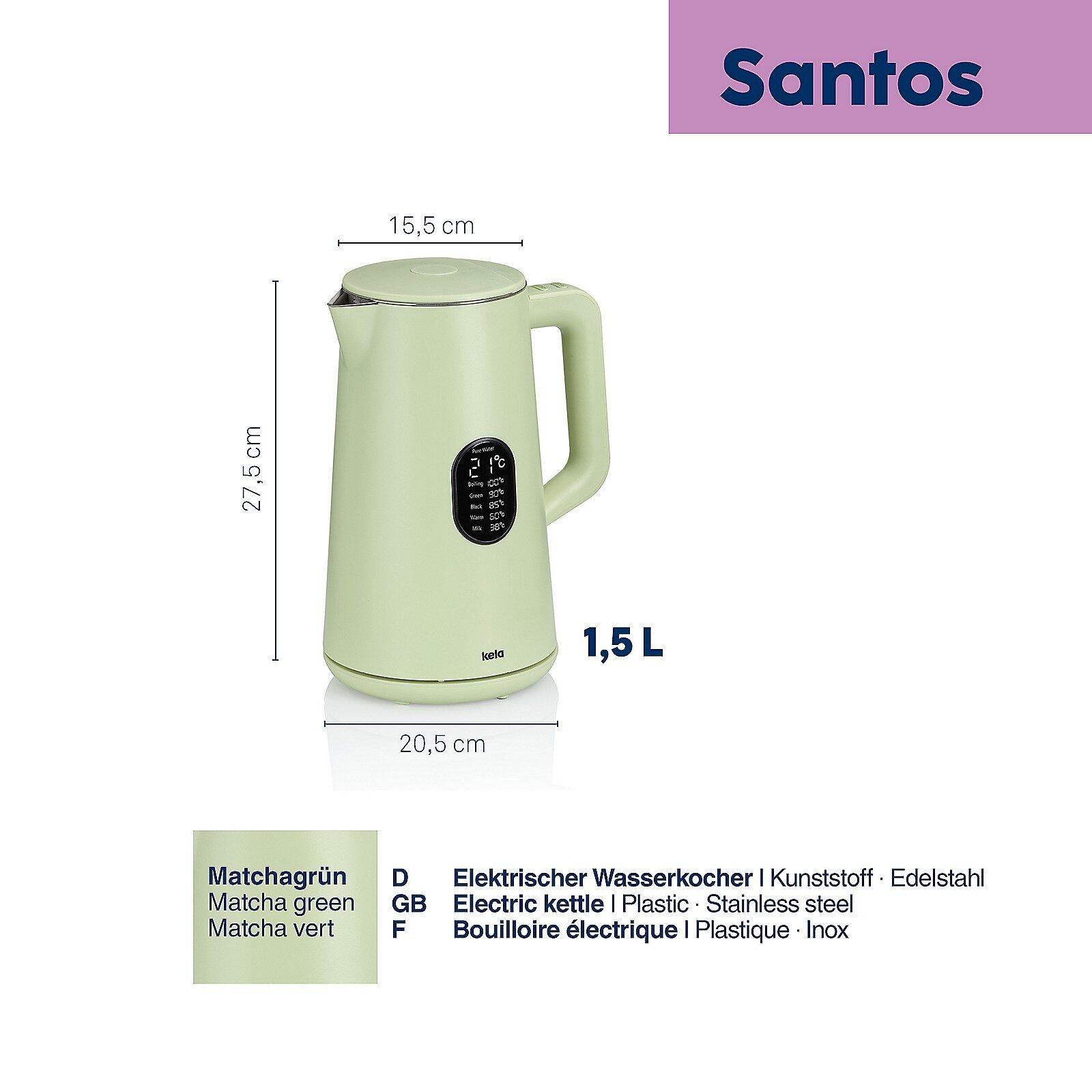 Santos Wasserkocher, grün, mit Display zur Anzeige der Wassertemperatur.