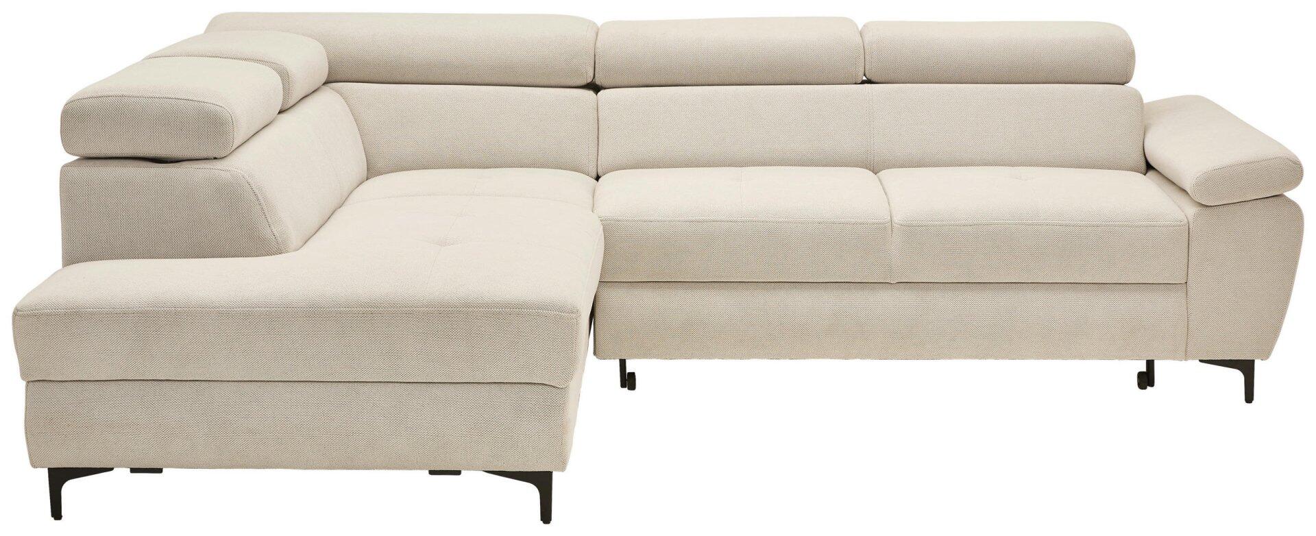 Ecksofa Combo in 3/4-Perspektive mit abgerundeten Rückenlehnen, sichtbaren Steppnähten, Winkelfüßen und einer nach vorne geneigten Relaxfunktion mit abklappbarer Kopfstütze.