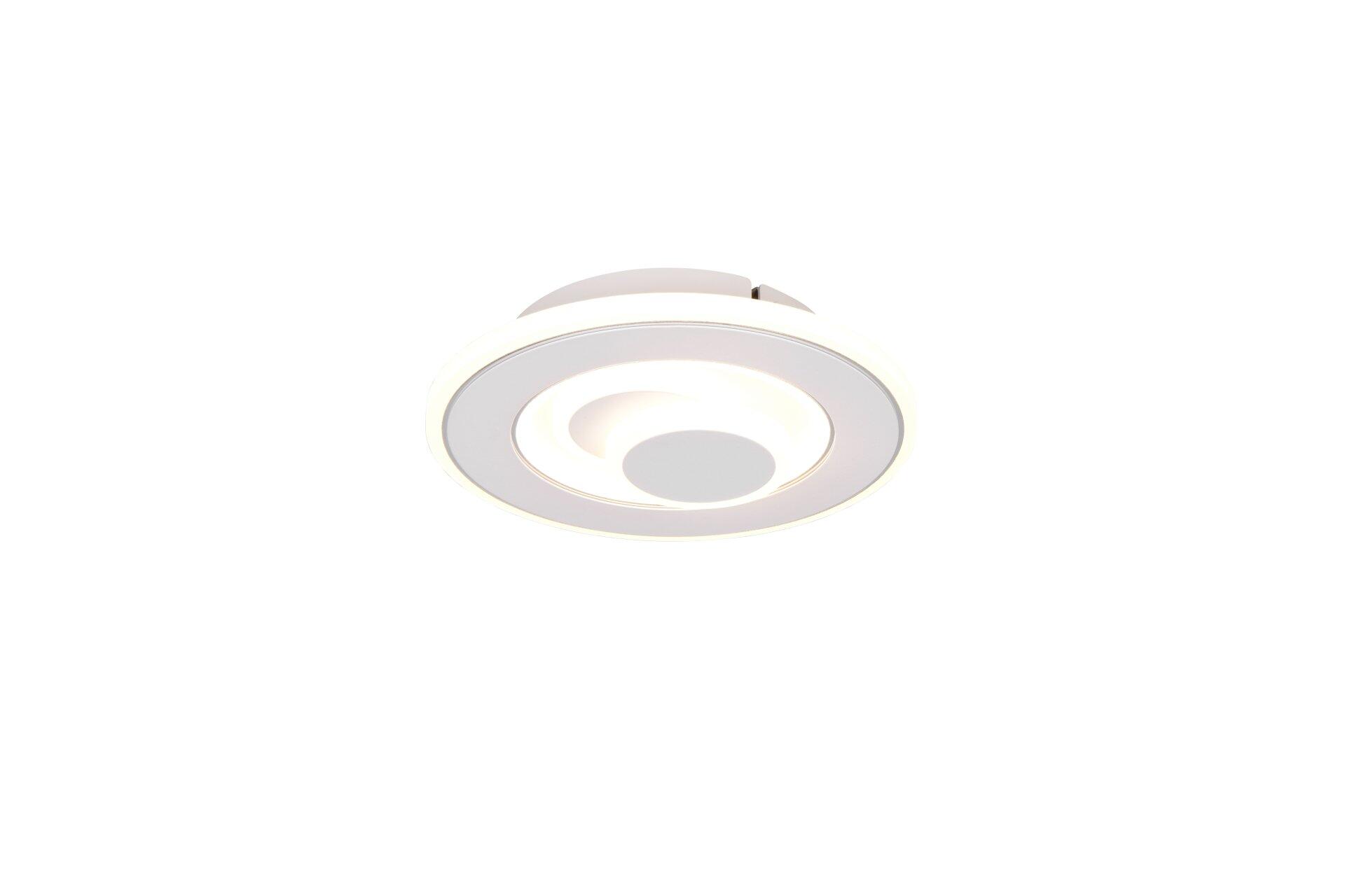 Deckenleuchte Tamaro: Runde LED-Deckenleuchte mit konzentrischen, weißen Ringen und zentraler Lichtquelle für sanftes, gleichmäßiges Licht.