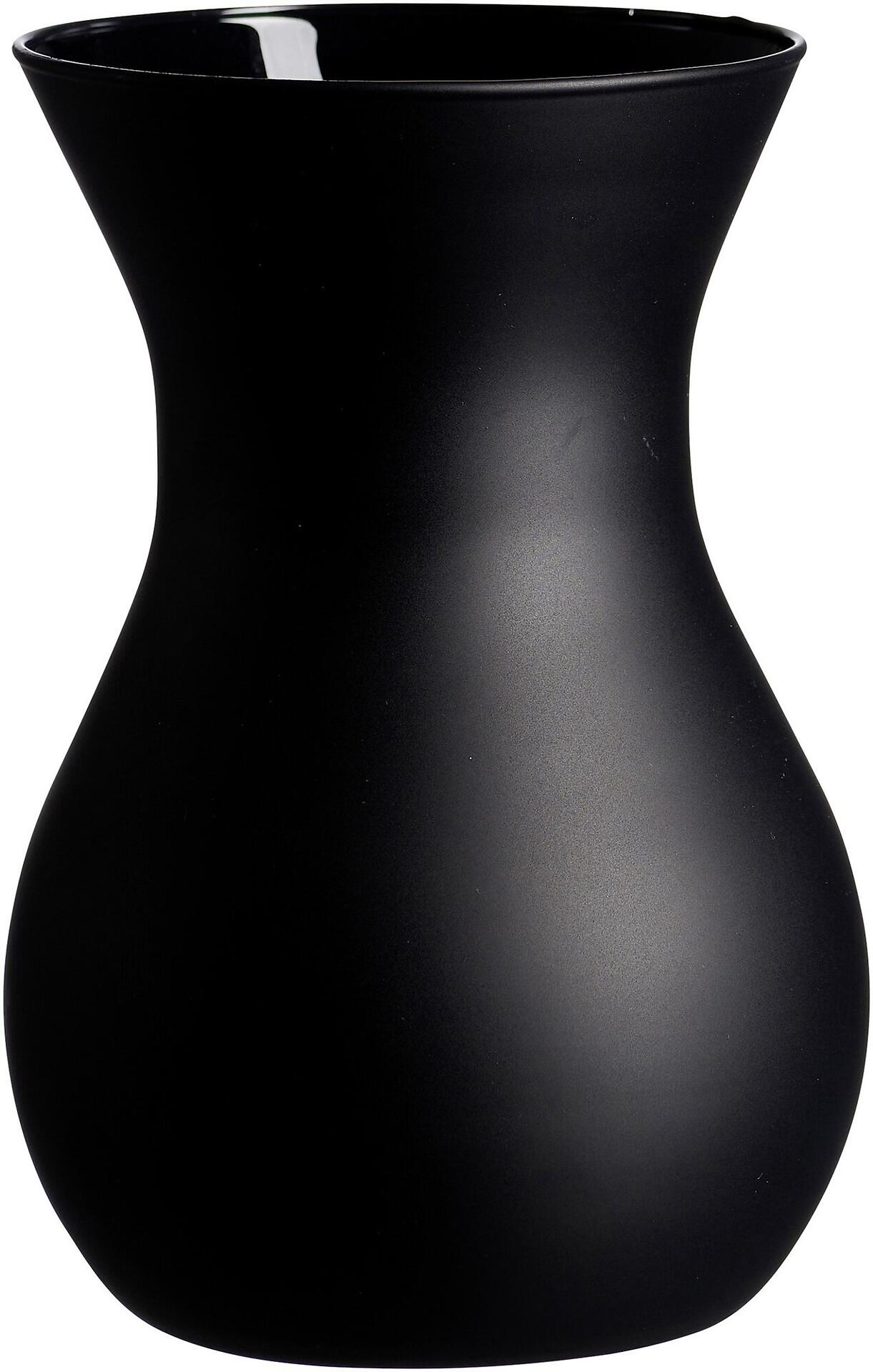 Schwarze, bauchige Vase Annalena aus der Frontalansicht mit mattem Finish und den Maßen 12x12x18 cm.