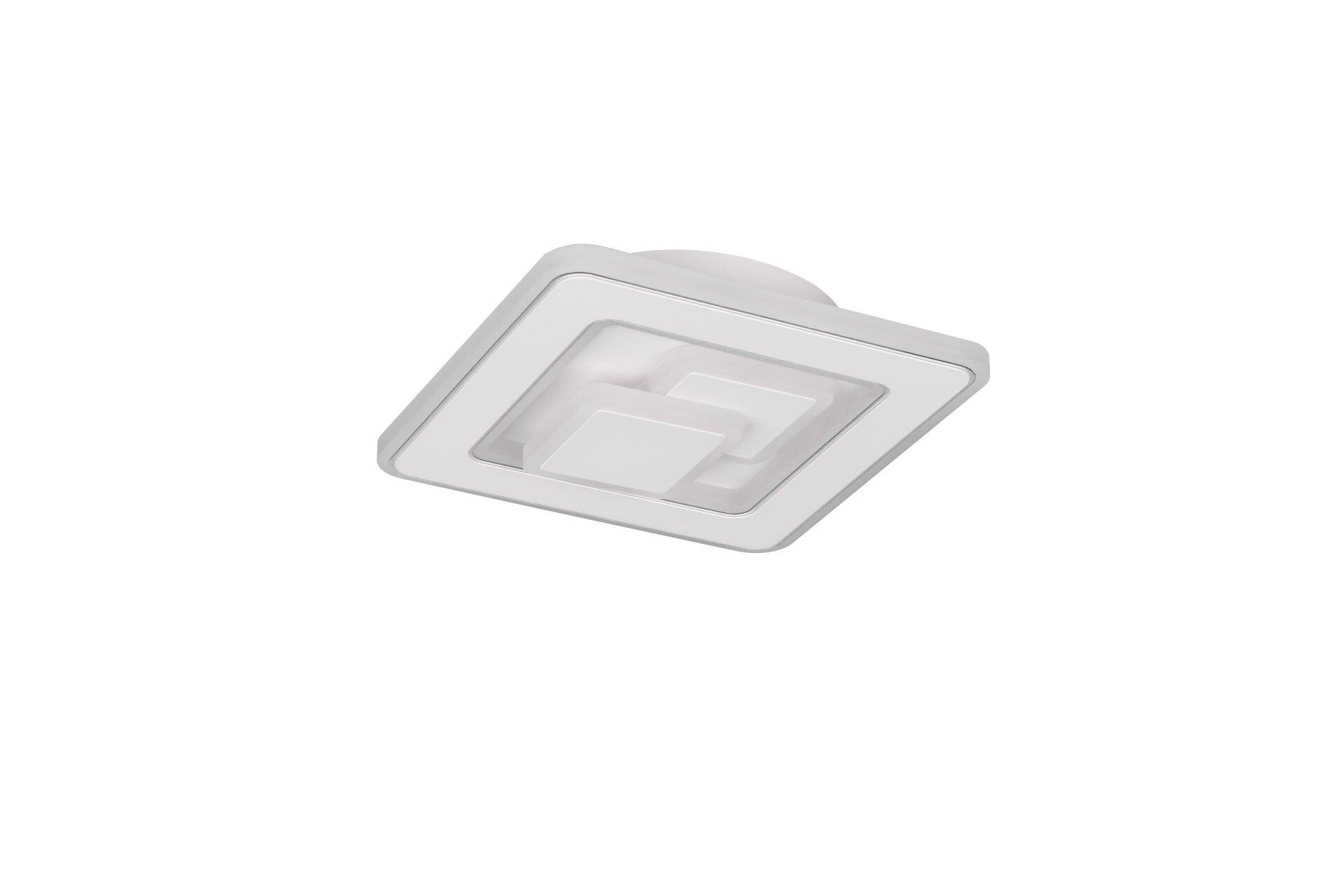 Deckenleuchte Tamaro, weiße, quadratische LED-Leuchte aus der Dreiperspektive.