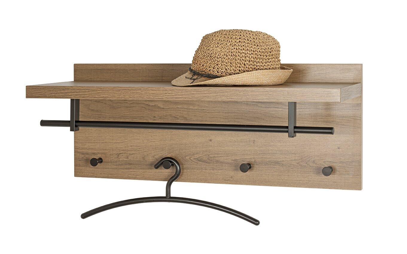 Wandgarderobe 37144 mit Hutablage, Kleiderstange und drei Haken, dargestellt in einer Frontalperspektive.