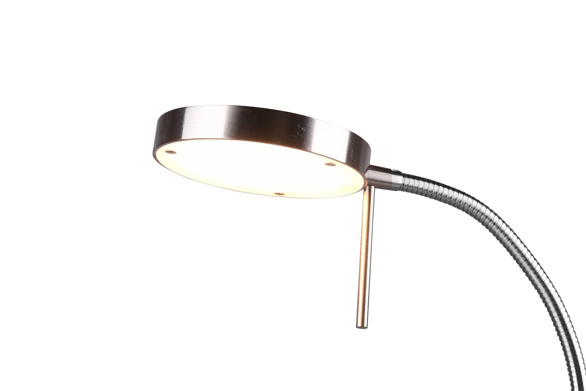 Tischleuchte Monza aus Silber mit flexiblem Lampenarm zur individuellen Ausrichtung des rundum strahlenden Lampenkopfs.