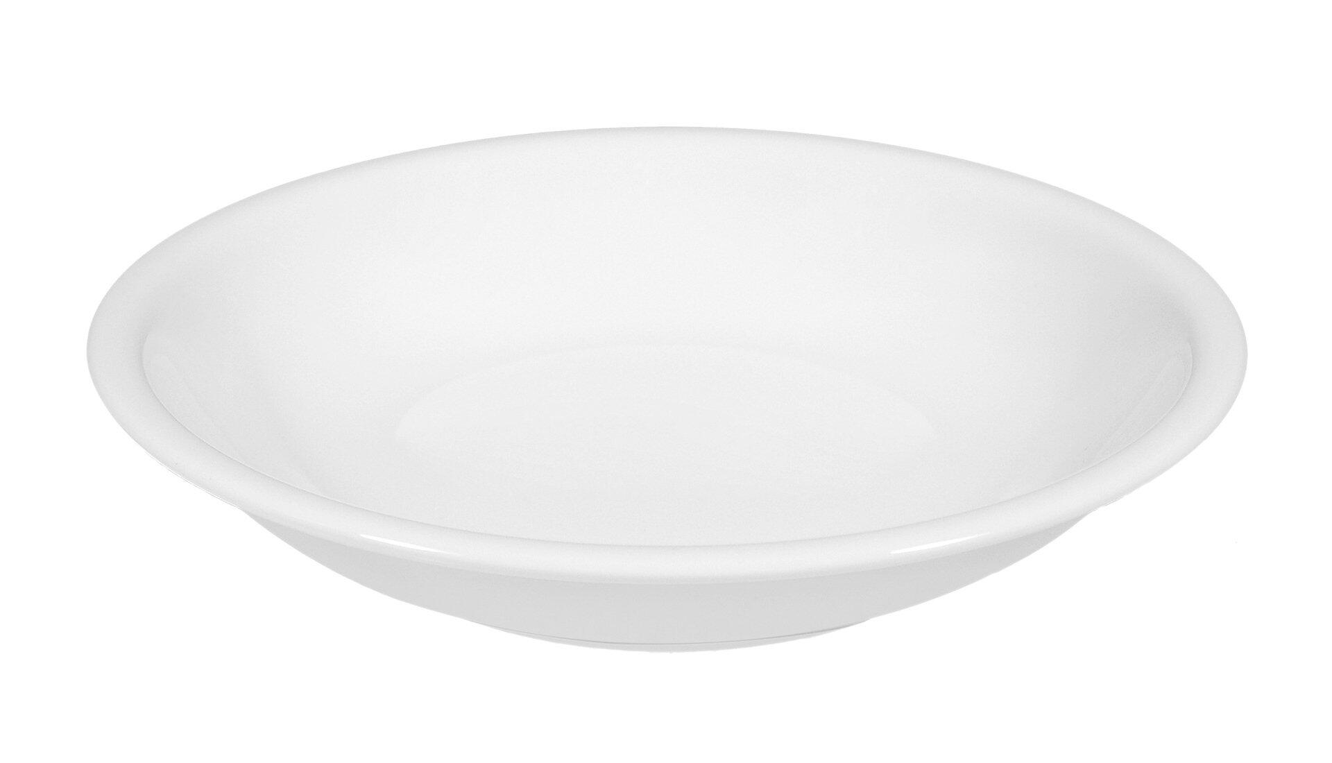 Weißer Suppenteller Compact mit gewellter Kante, präsentiert in erhöhter Perspektive als Servierschale für Speisen.