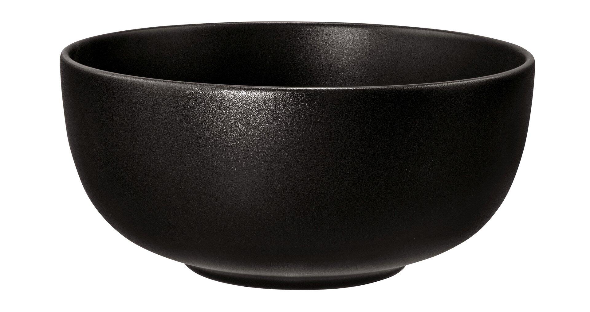 Schwarze Müslischale Liberty mit leicht konischer Form und ringförmigem Fuß, dargestellt in einer Dreiviertelperspektive.