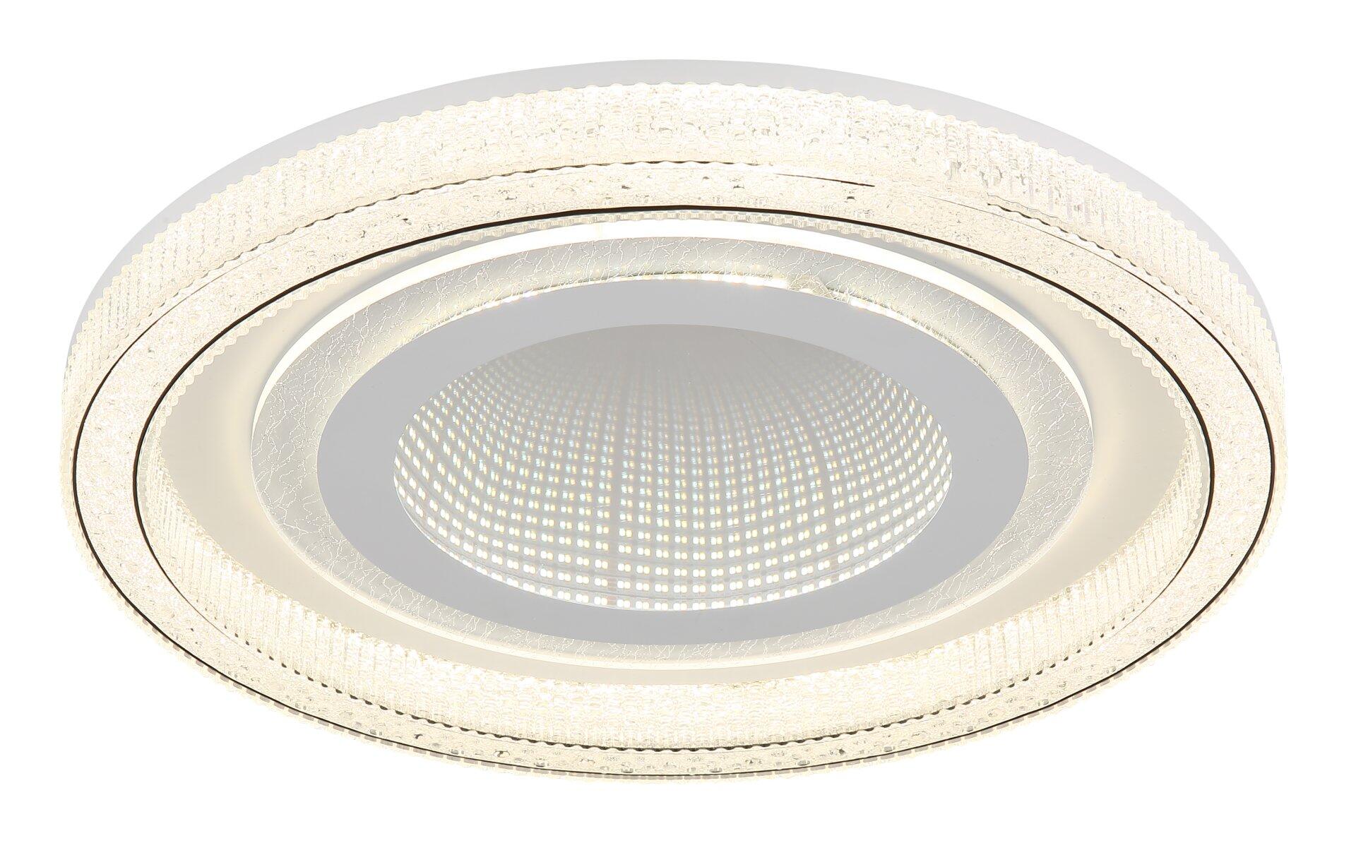 Deckenleuchte 48557-48W aus Vogelperspektive mit gebürsteter Metalloberfläche, konzentrischen LED-Ringen und wellenförmiger Struktur.