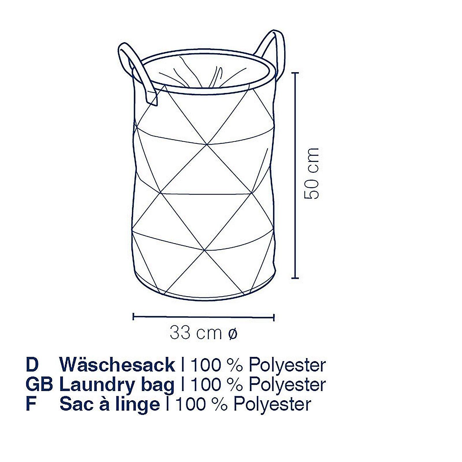 Wäschesack Fay mit zylindrischer Form aus Dreiecksgittermuster, zwei Henkeln und konisch zulaufendem Design.