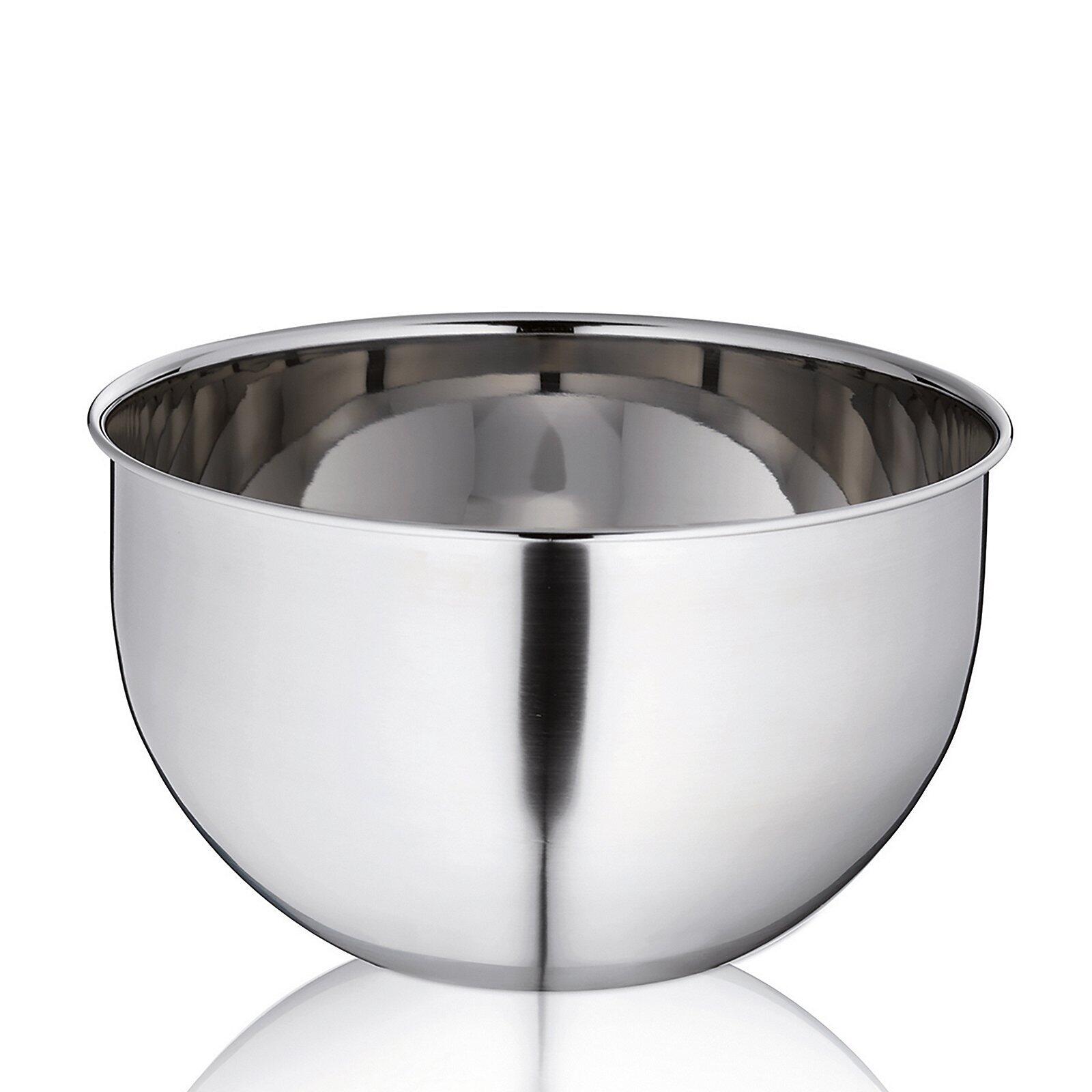 Edelstahl-Rührschüssel Athos, zylindrische Form mit glatter, reflektierender Oberfläche und elegantem Sockel.