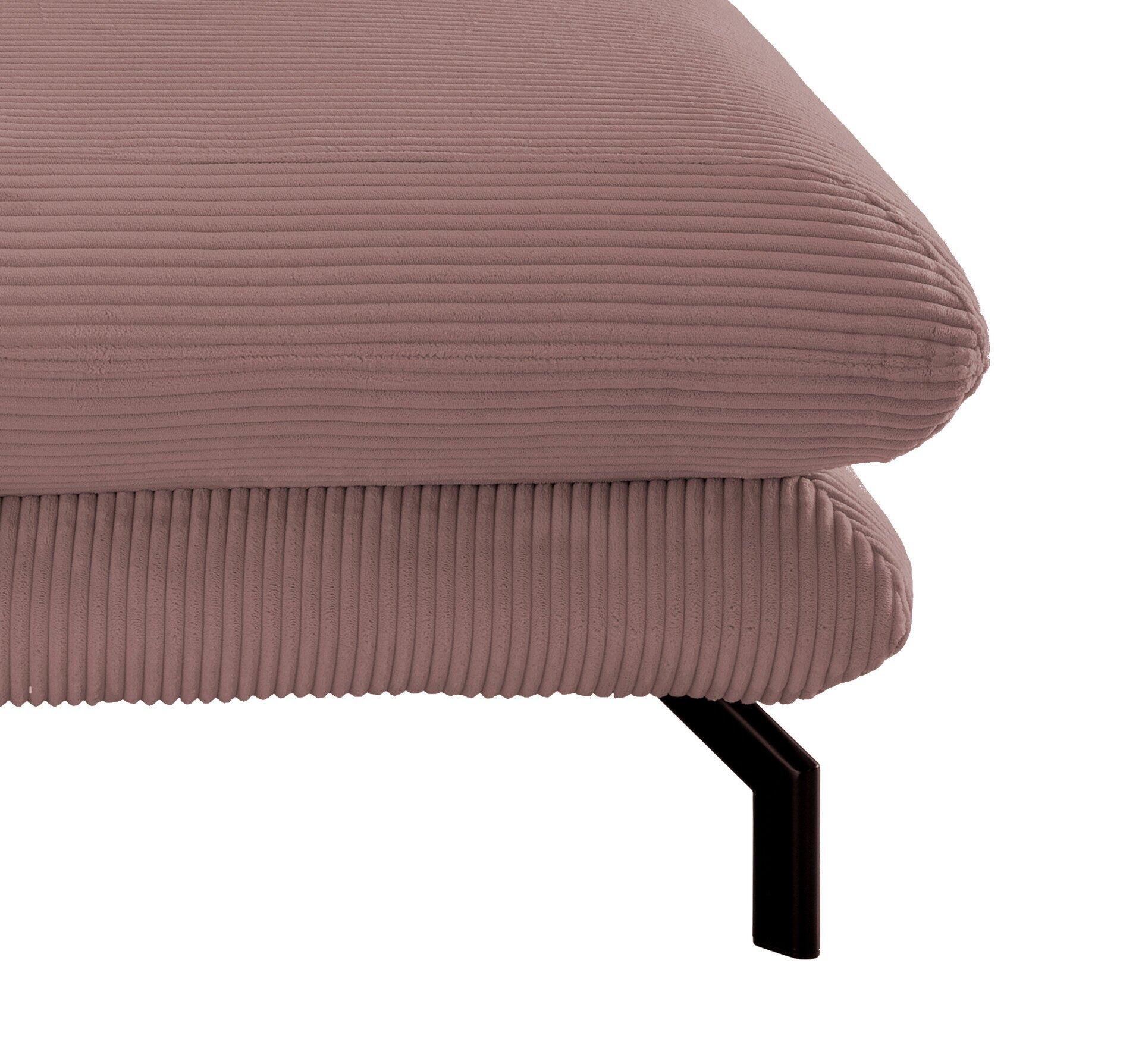 Loveseat Lava mit Winkelfüßen aus Metall in Schwarz, Detailaufnahme der Cord-Struktur und der Seitenansicht.