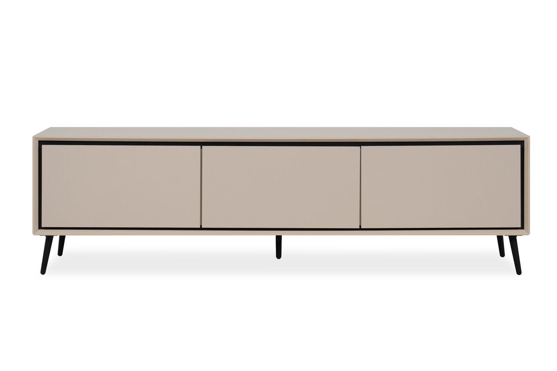 Lowboard Arona 57A mit drei Klappen, schwarzen Füßen und Push-to-Open-Funktion, aus Frontperspektive dargestellt.