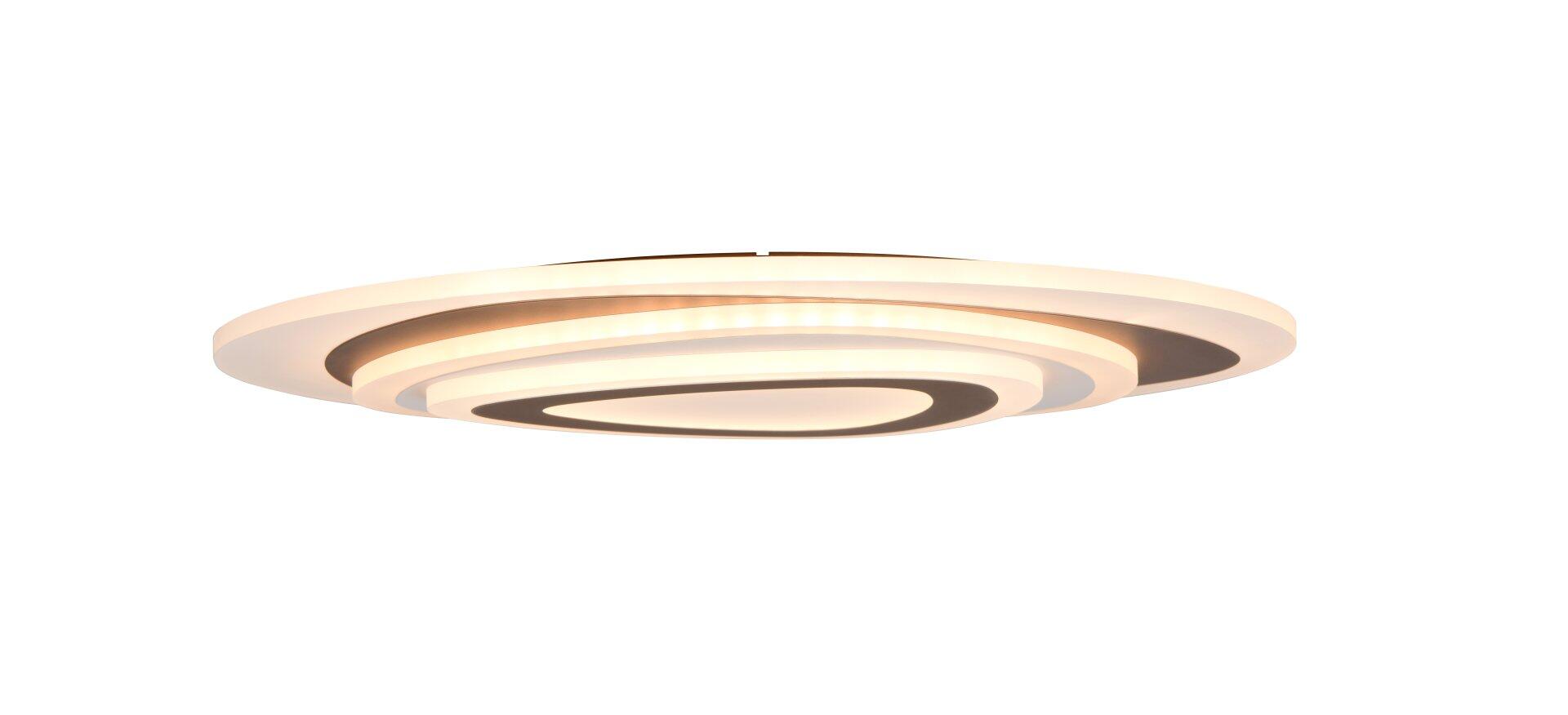 Moderne Deckenleuchte Zilo mit goldfarbenen, konzentrischen Ringen und dimmbarer, warmweißer LED-Beleuchtung für indirektes Licht.