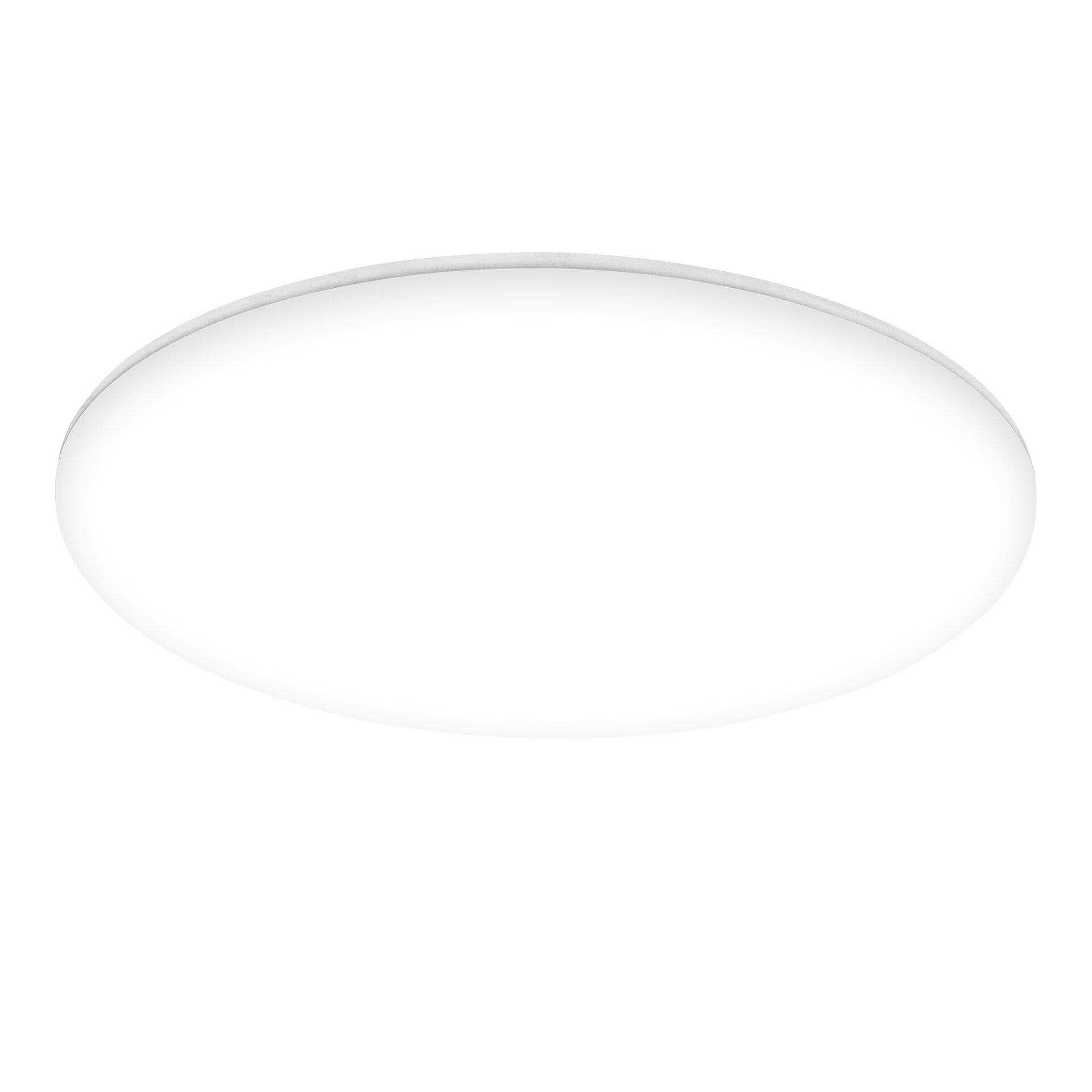 Runde LED Deckenleuchte Rowny mit einem Durchmesser von 35cm, dargestellt in voller Ansicht als kreisflächiger, heller Schein.