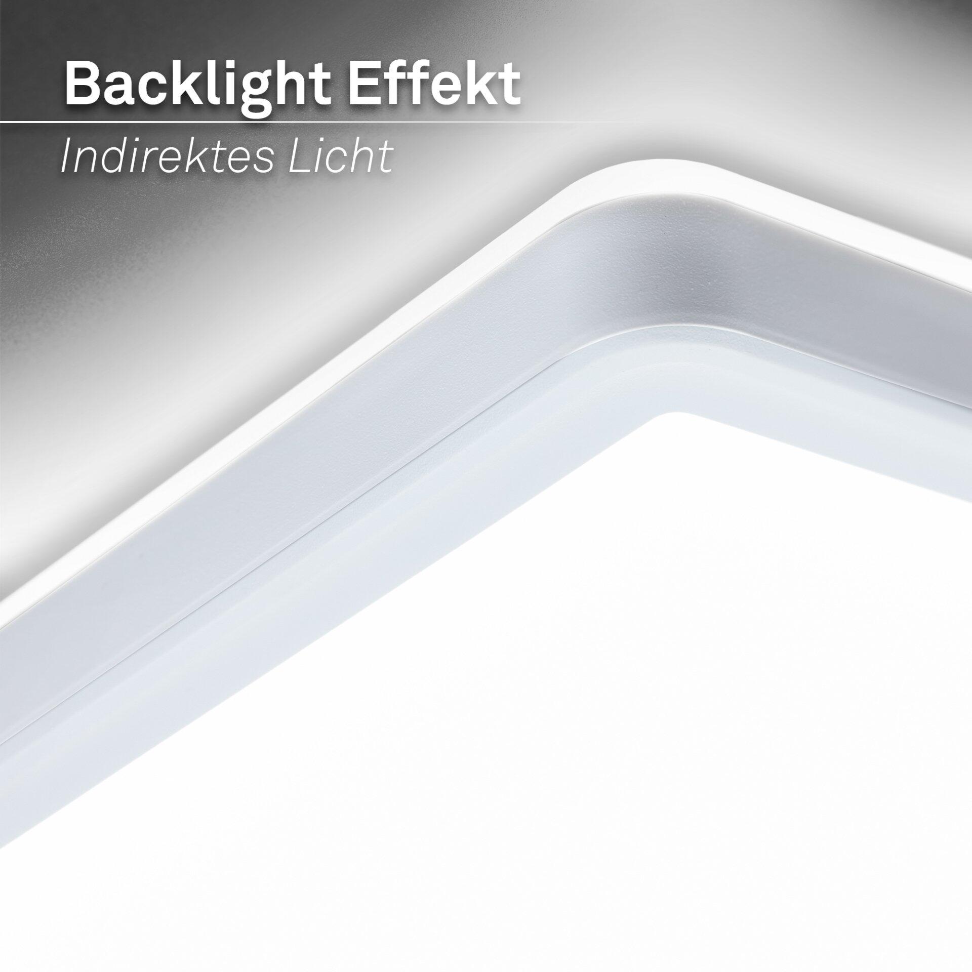 LED-Panel Move, montiert an der Wand, erzeugt indirektes, weiches Licht durch abgerundete Ecken und hellen Farbton.