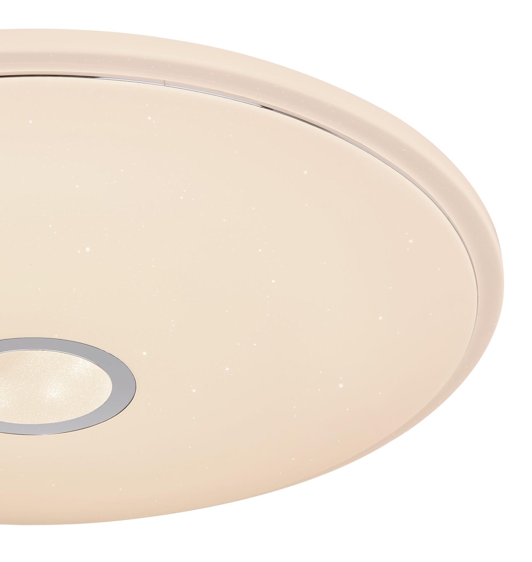 Deckenleuchte CONNOR aus Acrylopal mit abgerundeter Form und zentraler Vertiefung, Detailaufnahme von oben.