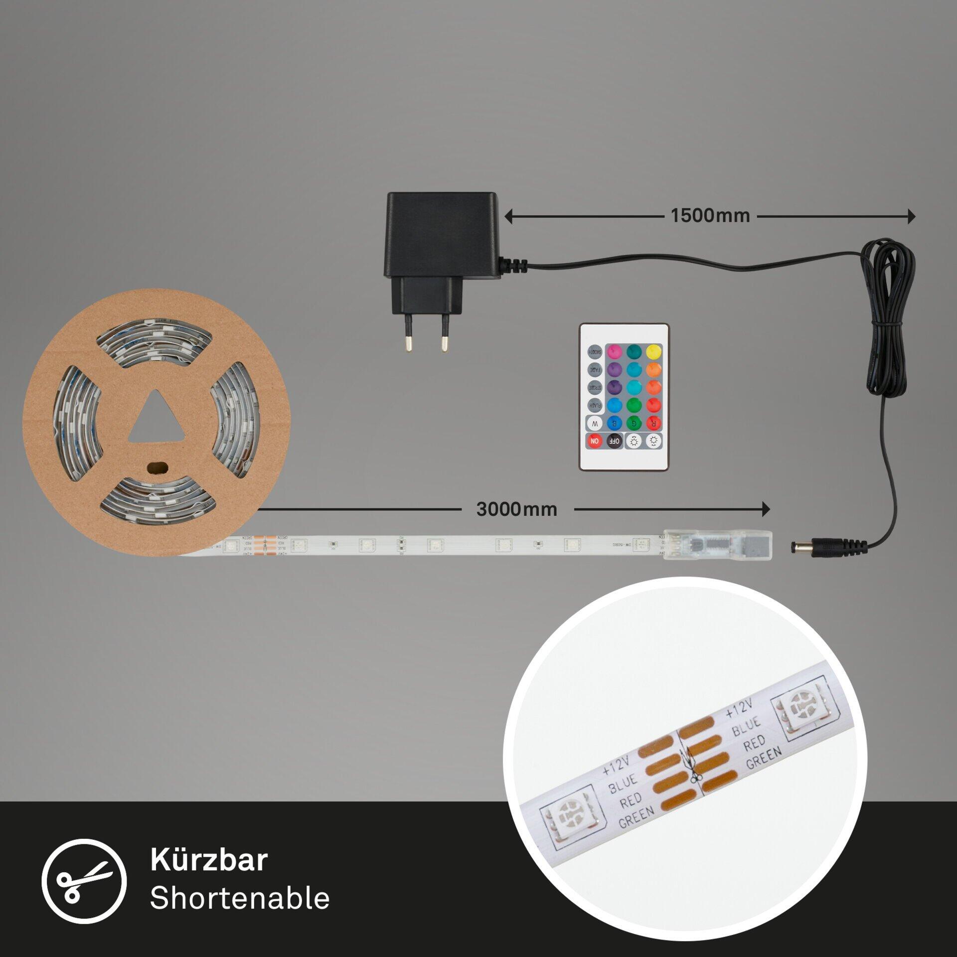 Flexibler LED-Streifen "Led Superline" in den Längen 1500 mm und 3000 mm mit Farbsteuerung und Zubehör.