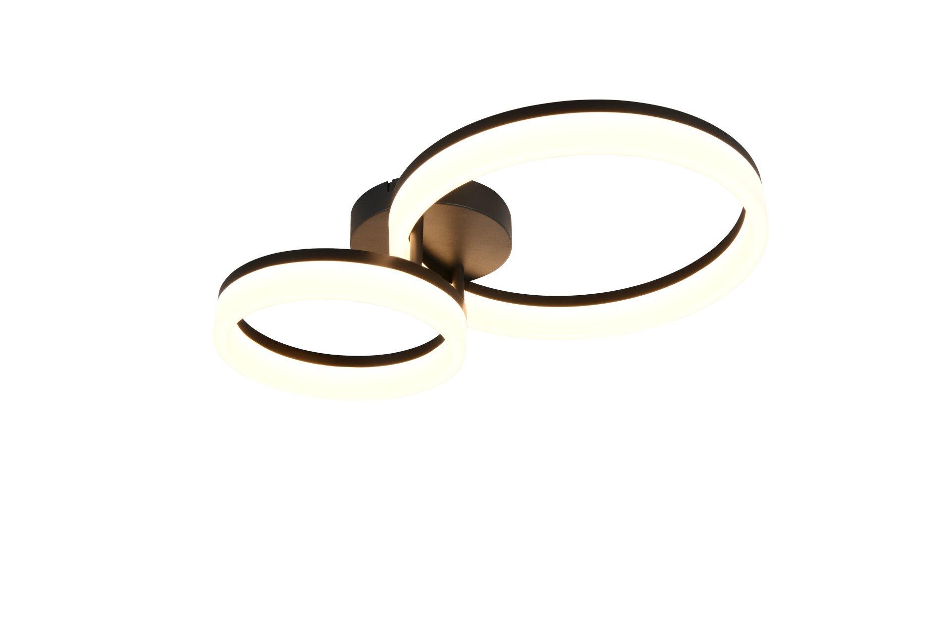 Moderne Deckenleuchte Scope mit zwei konzentrischen, dunkelbraunen Rahmen und warmweißem LED-Licht, abgebildet aus frontaler Perspektive.