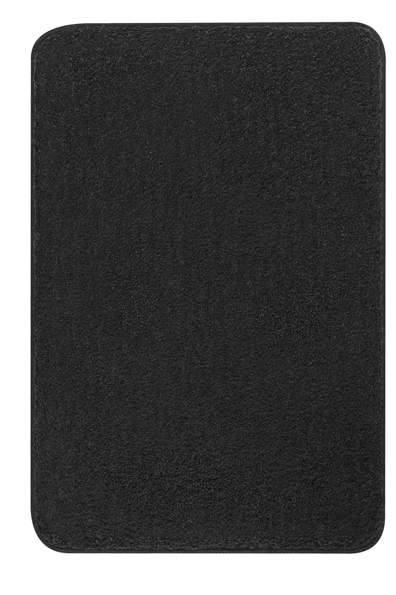 Anthrazitfarbener, quadratischer Badteppich Meadow mit flauschiger, kurzfloriger Textur aus Polyester.