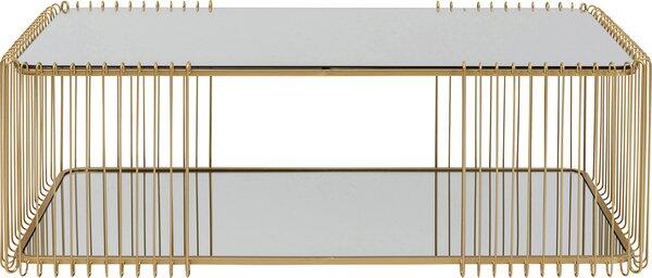 Goldener Wire Double Couchtisch mit verspiegelter Glasplatte und Tablettständer zur Ablage.
