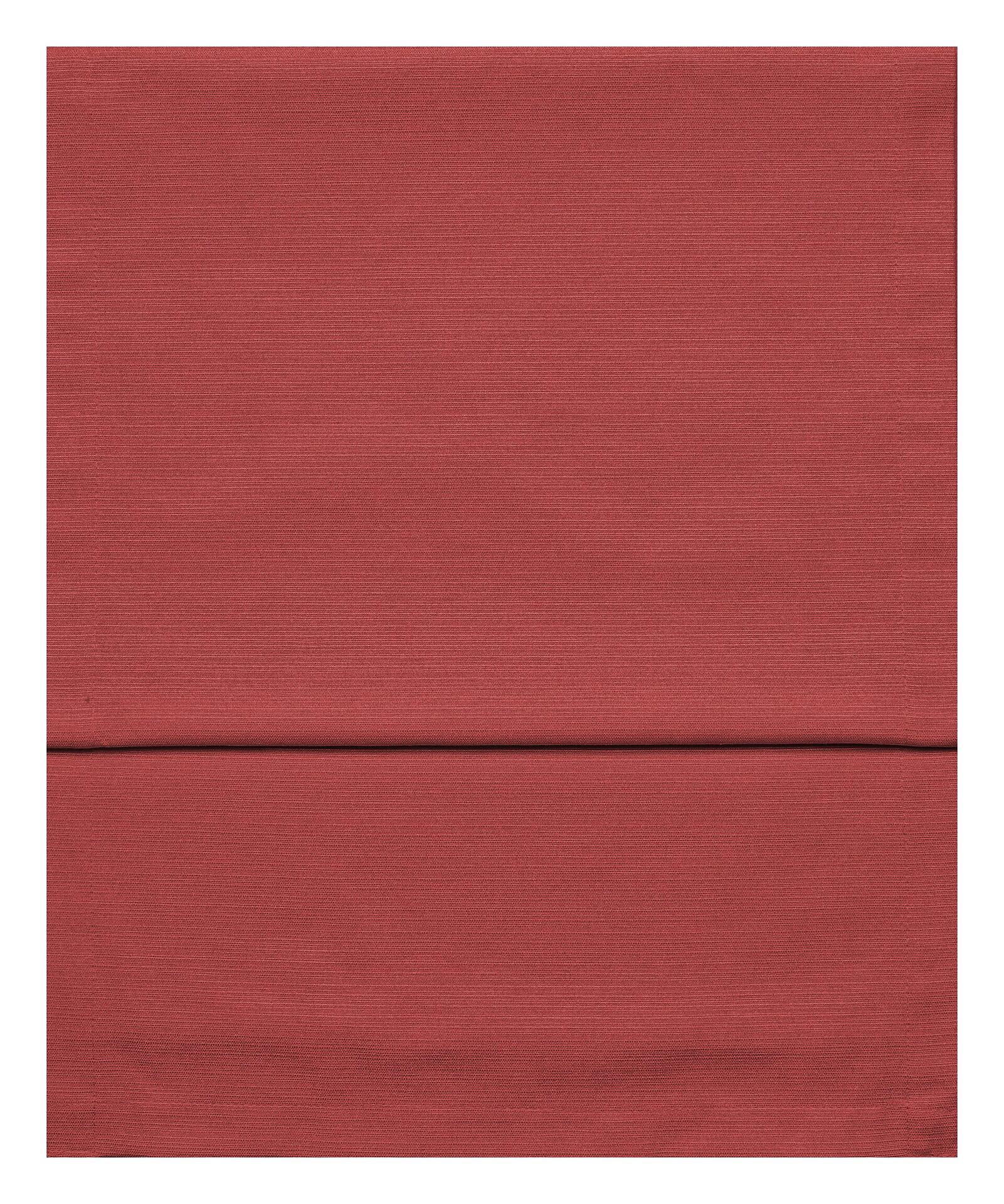 Roter Tischläufer Fino mit Strukturstreifen, der seine Funktion als leicht anhebbares Rollo demonstriert.