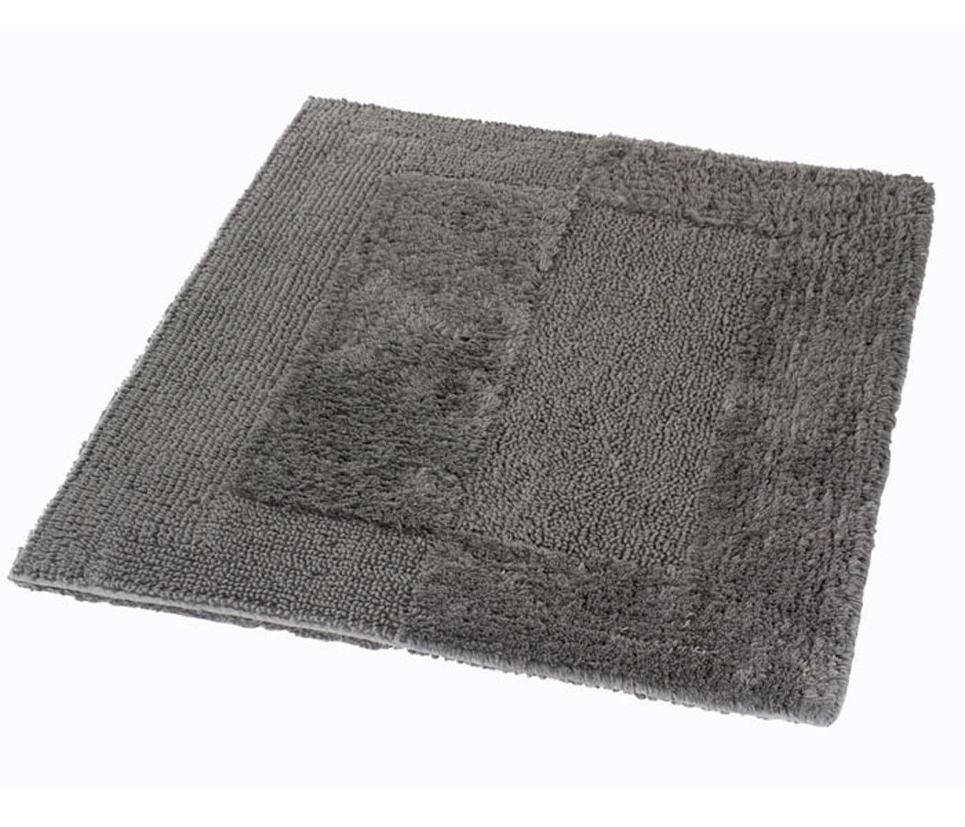 Grauer Badteppich Havanna aus Baumwolle mit dichter, weicher Frottee-Textur.