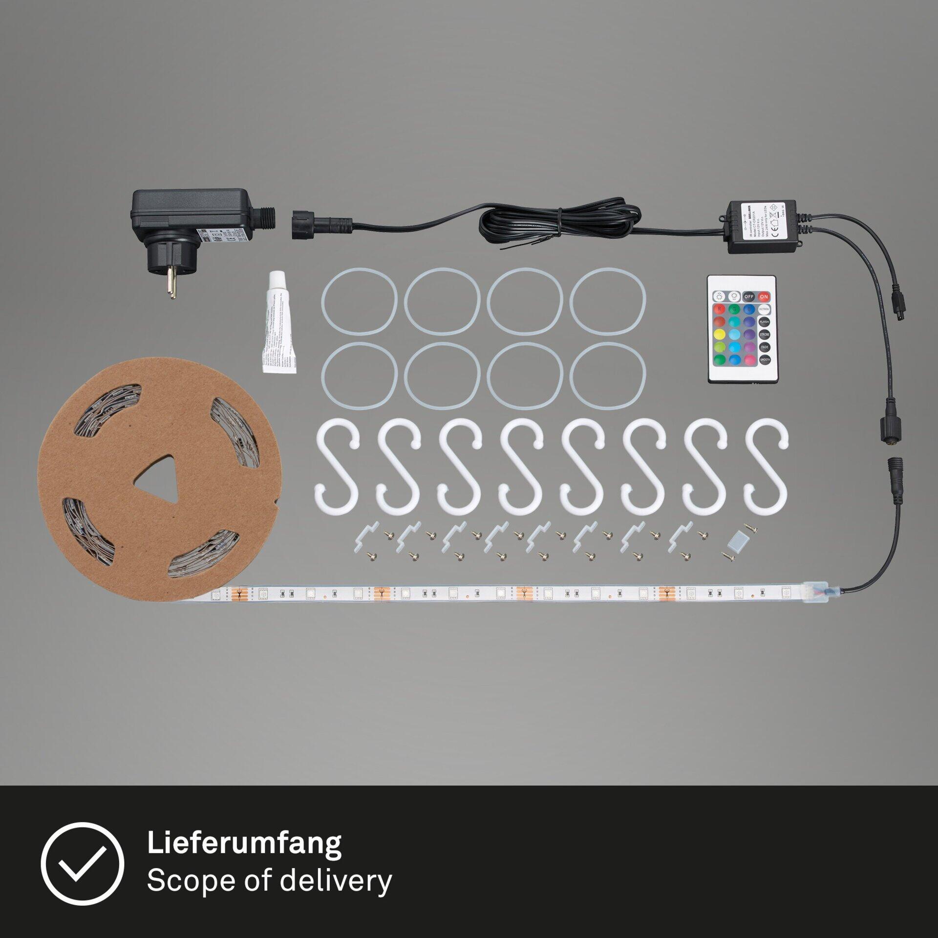 LED Band Led Superline mit Controller und Zubehör zur Darstellung der verschiedenen Farbmuster.