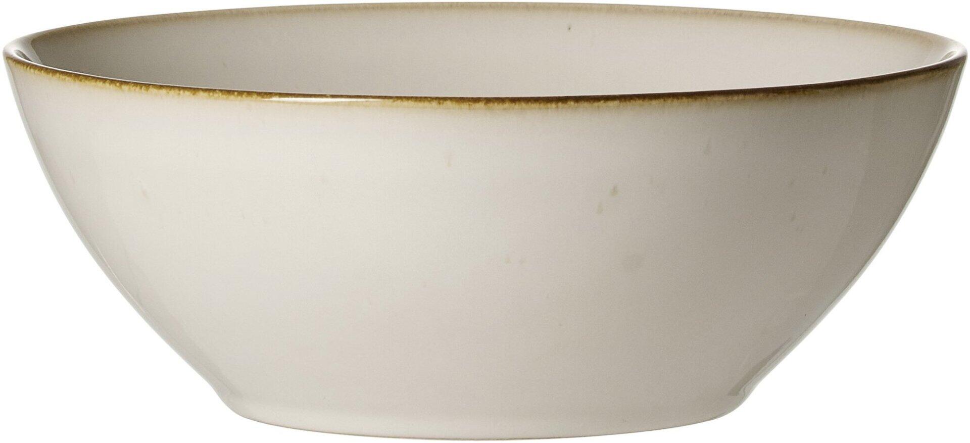 Keramikschale Müsli Olivia von Ritzenhoff & Breker, dargestellt in einer Dreiperspektive mit cremefarbener Innenseite und goldbraunem Rand.