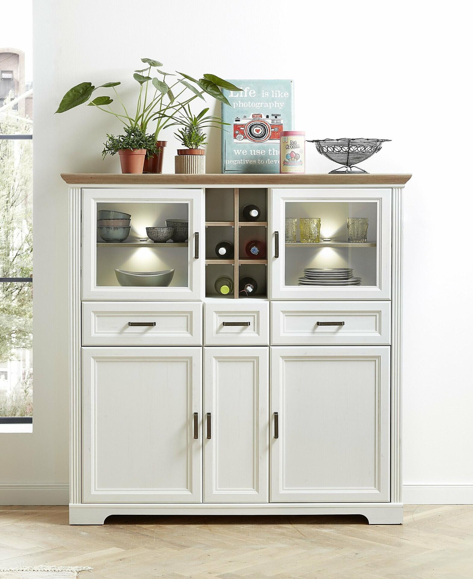 Innostyle Braun Highboard, Jasmin – Pinienfarben – Ca. 143X150x42cm