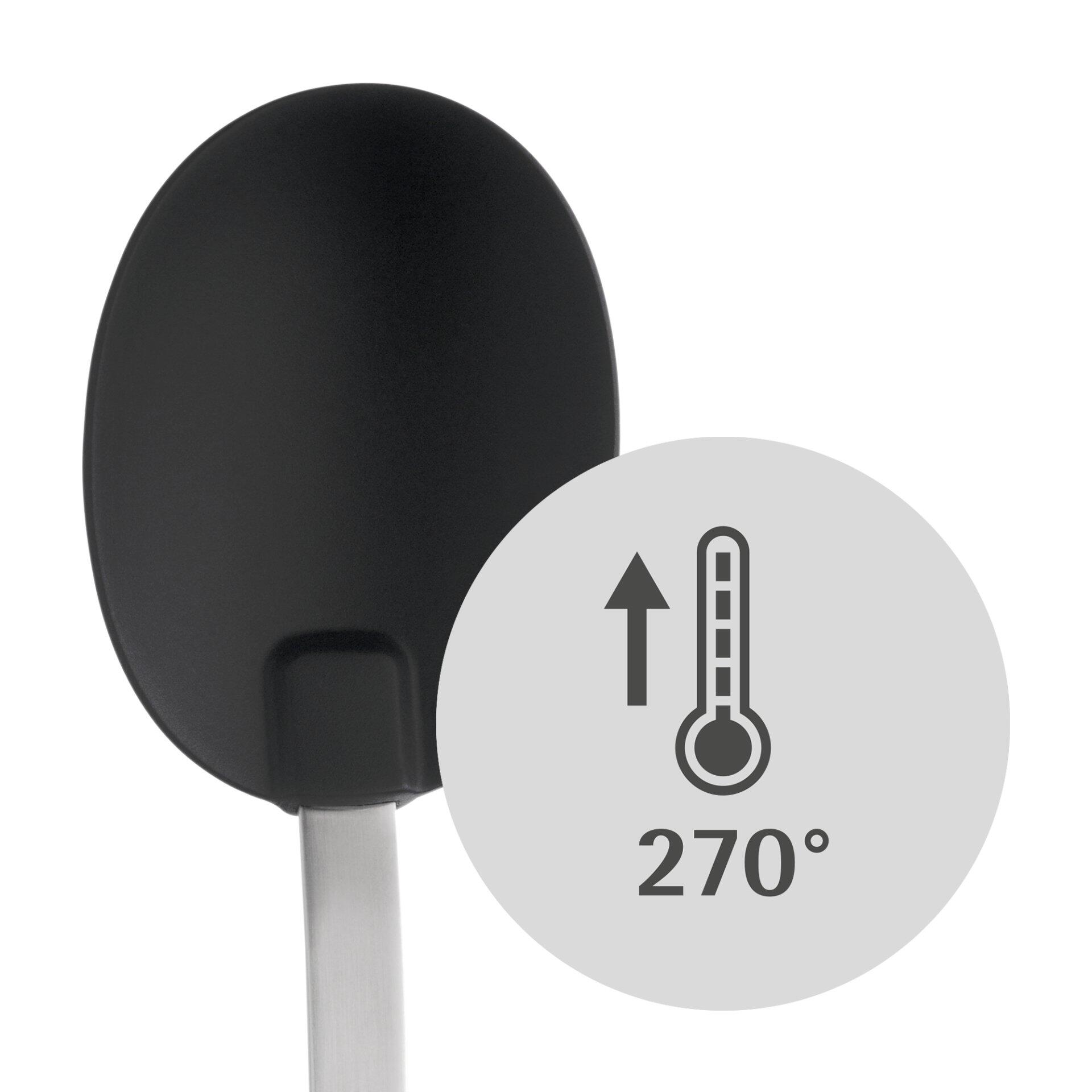 Servierlöffel Profi Plus von WMF mit Detailansicht des Drehmechanismus und Thermometer-Symbol für die Temperaturanzeige.