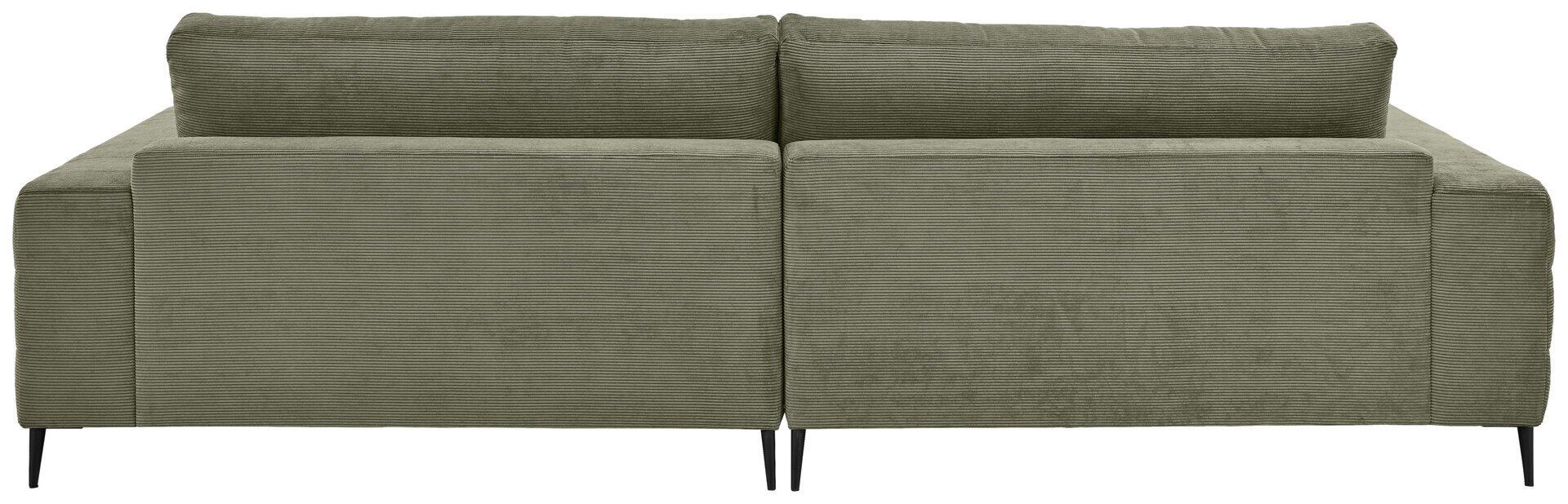 Eckcouch Badia Base 2.0 in Graugrün mit schwarzen, schlanken Metallfüßen und hochgesetzten, rechteckigen Rücklehnen und Armlehnen.
