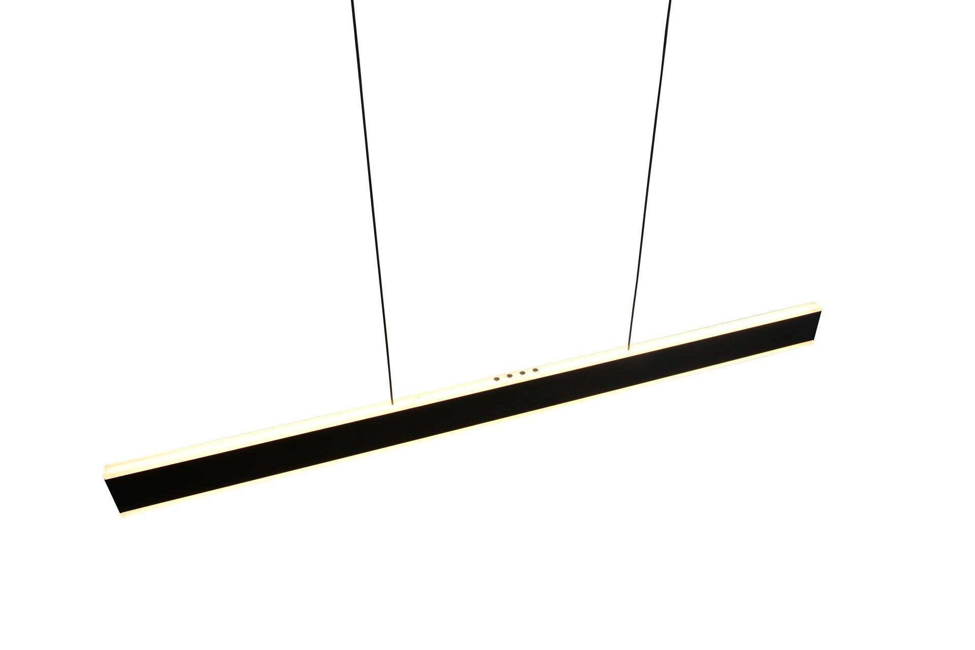 Pendelleuchte Croom mit schlankem, länglichem LED-Panel und stufenlos einstellbarer Lichtfarbe, detaillierte Ansicht von unten mit Betonung der Länge und der Löcher zur Befestigung.