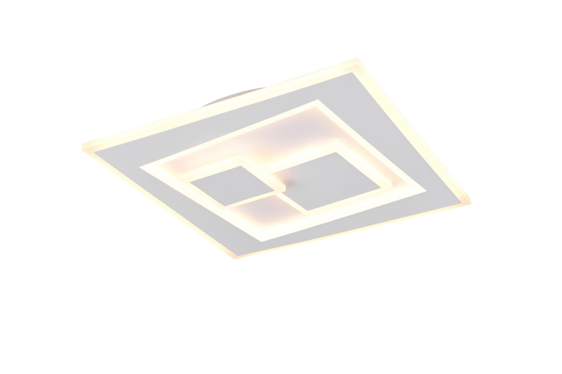 Deckenleuchte Degas mit mehrstufigem, quadratischem Design und indirekter LED-Beleuchtung aus 45-Grad-Winkelansicht.