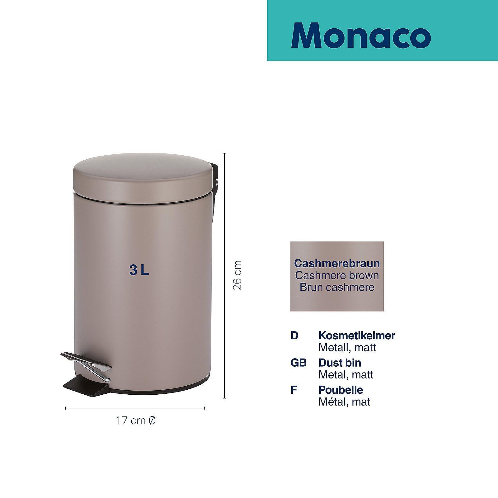 Kosmetikeimer Monaco mit trichterförmigem Oberteil, Deckel und Trittpedal-Funktion, Farbe Cashmerebraun, 3L Fassungsvermögen.