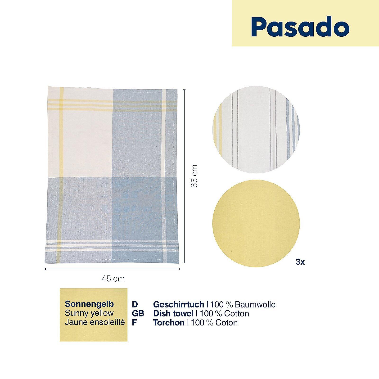 Geschirrtuch Pasado mit hellgelb-blauen Streifen, 45 cm x 65 cm, aus Baumwolle, Detailansicht der Stofftextur.
