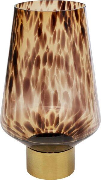 Dekorative Vase Caramel mit konischer Form, Farbverlauf von Dunkelbraun zu Goldton und marmoriertem Muster auf einem goldenen Messing-Sockel.