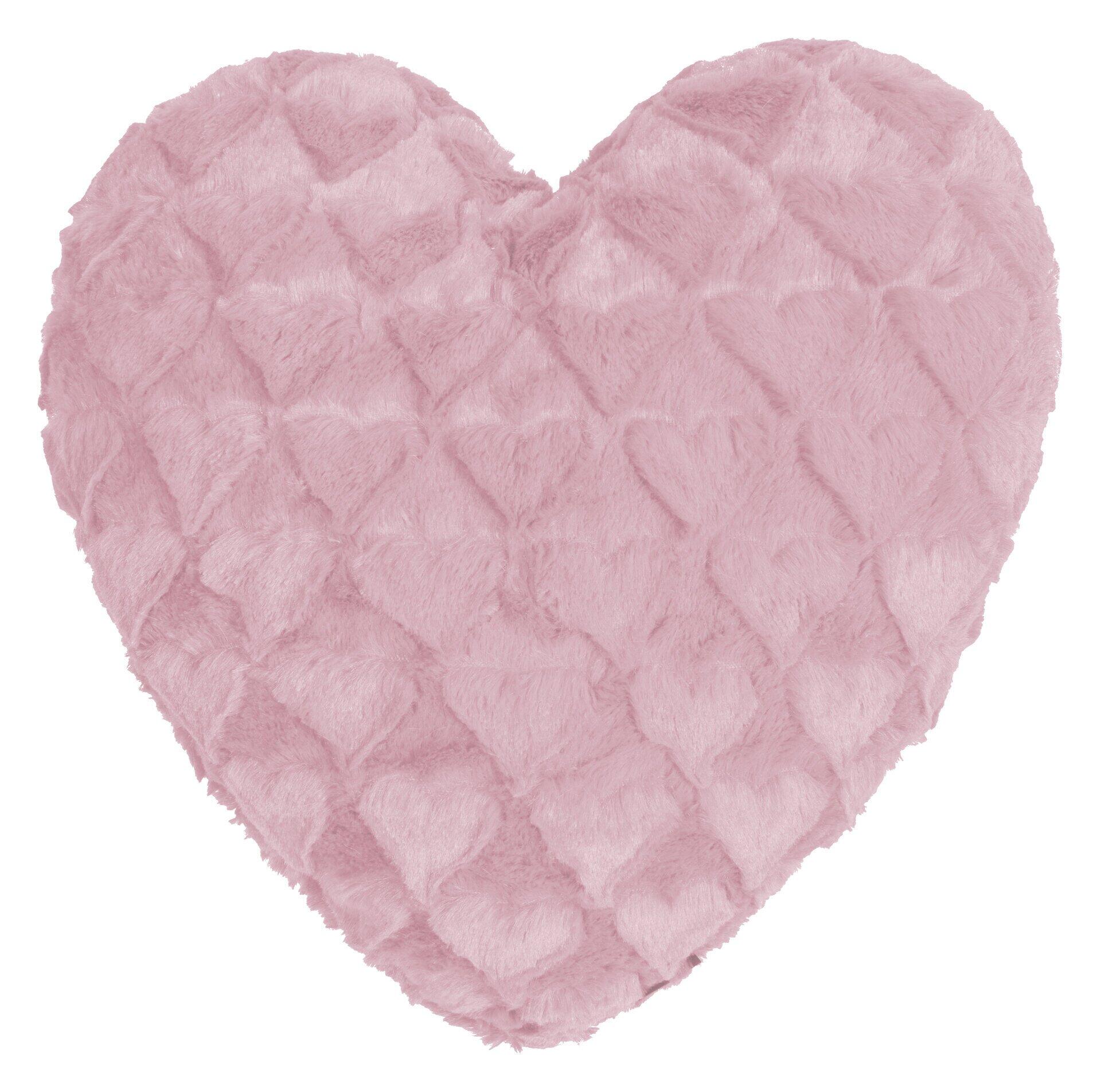 Fluffy Hearts Formkissen in Herzform aus plüschigem, hellrosa Polyester mit strukturierter Oberfläche.