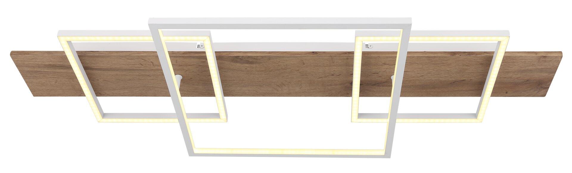 Deckenleuchte VANNIE I mit vier ineinander verschachtelten, weißen Rahmen, die eine warmweiß beleuchtete LED-Fläche zeigen und aus einer Frontalperspektive die Konstruktionsdetails hervorheben.