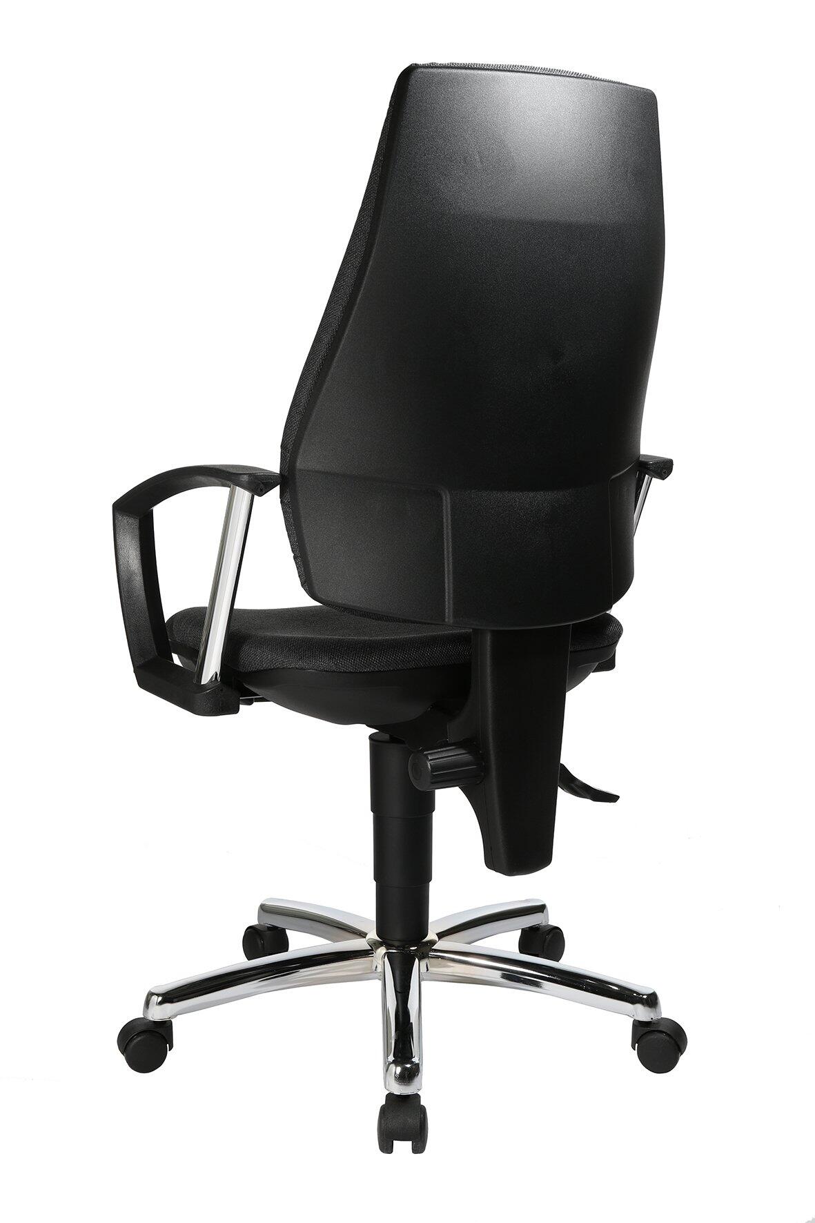 Bürostuhl X-Power Star Profi: Ansicht von hinten mit hoher, ergonomischer Rückenlehne, silberfarbenen Armlehnen und fünfstrahliger Basis mit Rollen.