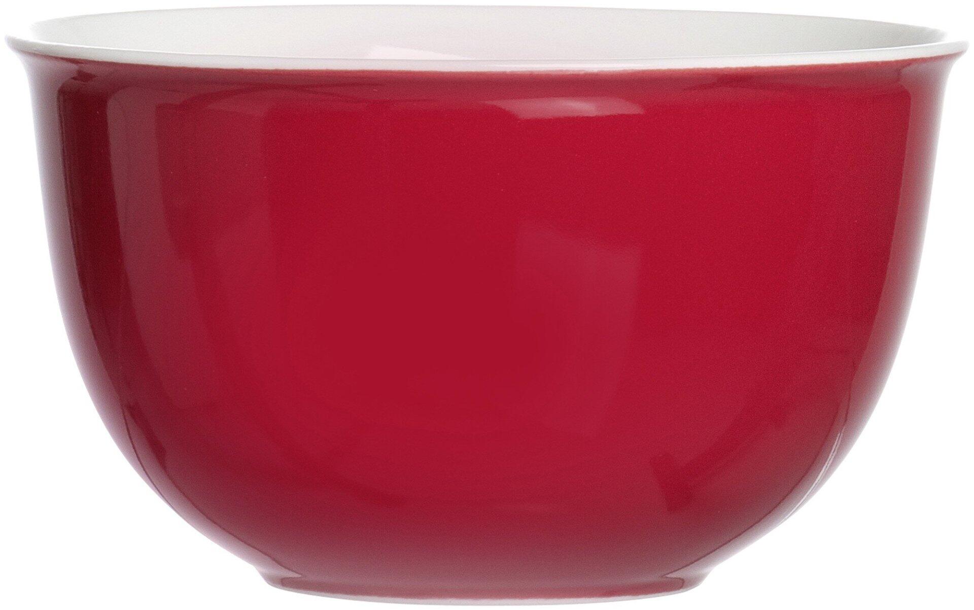 Ritzenhoff & Breker Müsli Schüssel Doppio, rot glänzende, runde Keramikschüssel mit weißem Innenraum in Detailansicht.